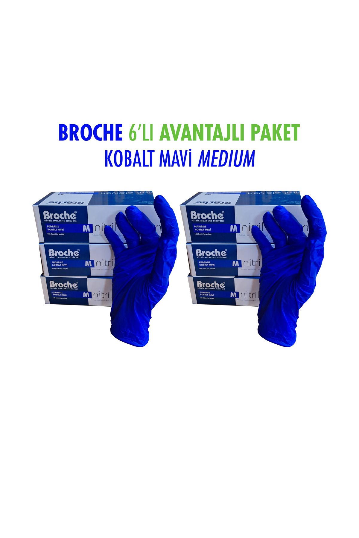 Broche NİTRİL ELDİVEN PUDRASIZ MİDEUM KOBALT MAVİ 6LI AVANTAJLI PAKET