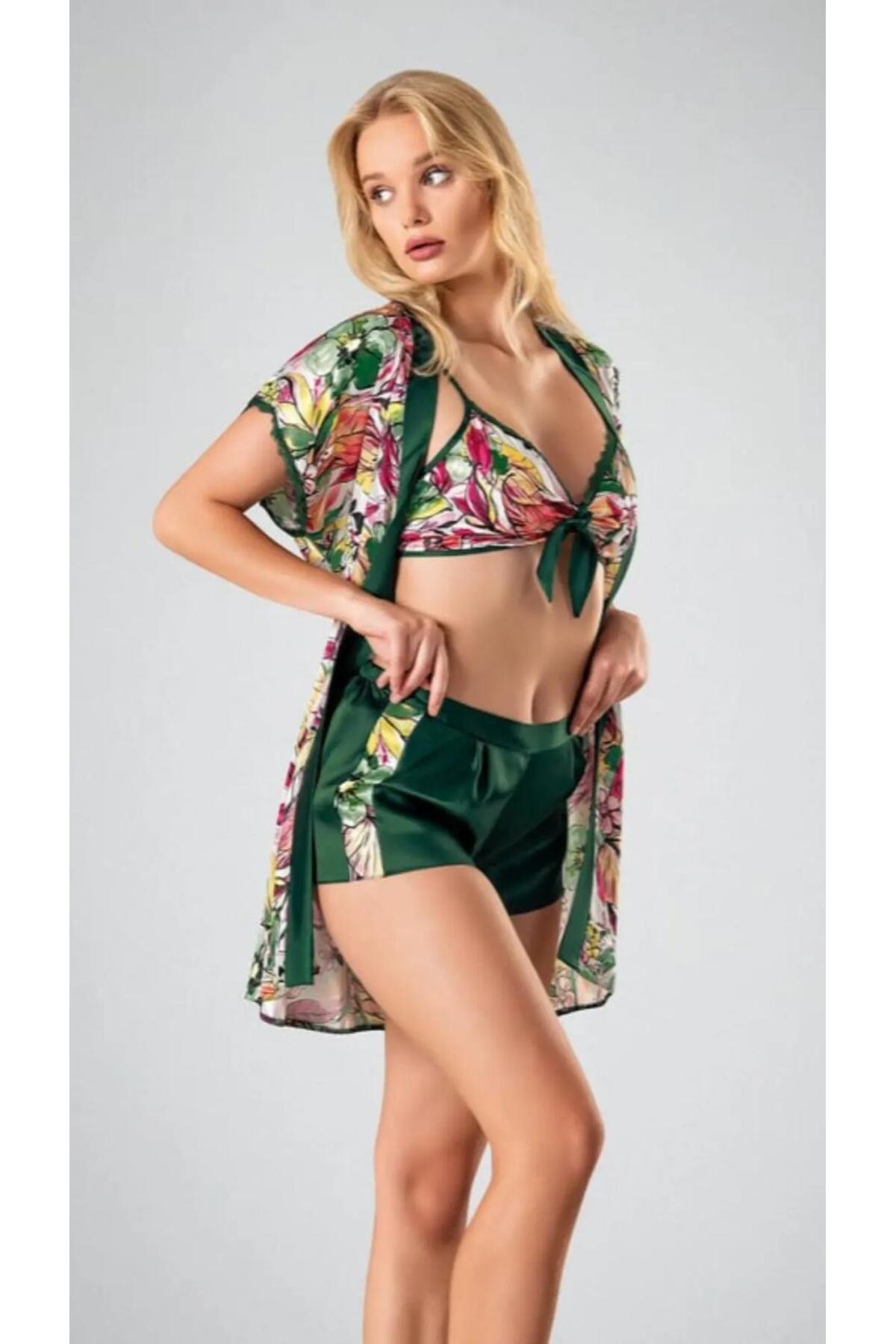 Genel Markalar Ahu 3'lü Şort Takımı Desenli 7727