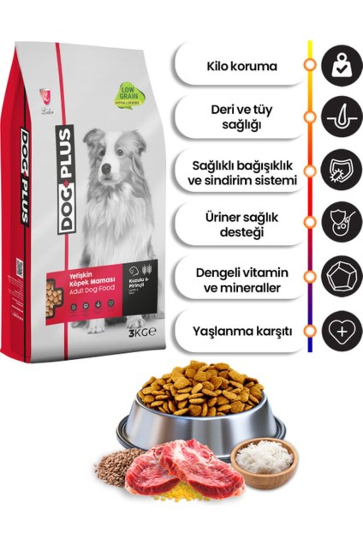 Orqinel Dog Plus Düşük Tahıllı Hipoalerjenik Kuzu Etli Pirinçli Yetişkin Köpek Maması 3 kg