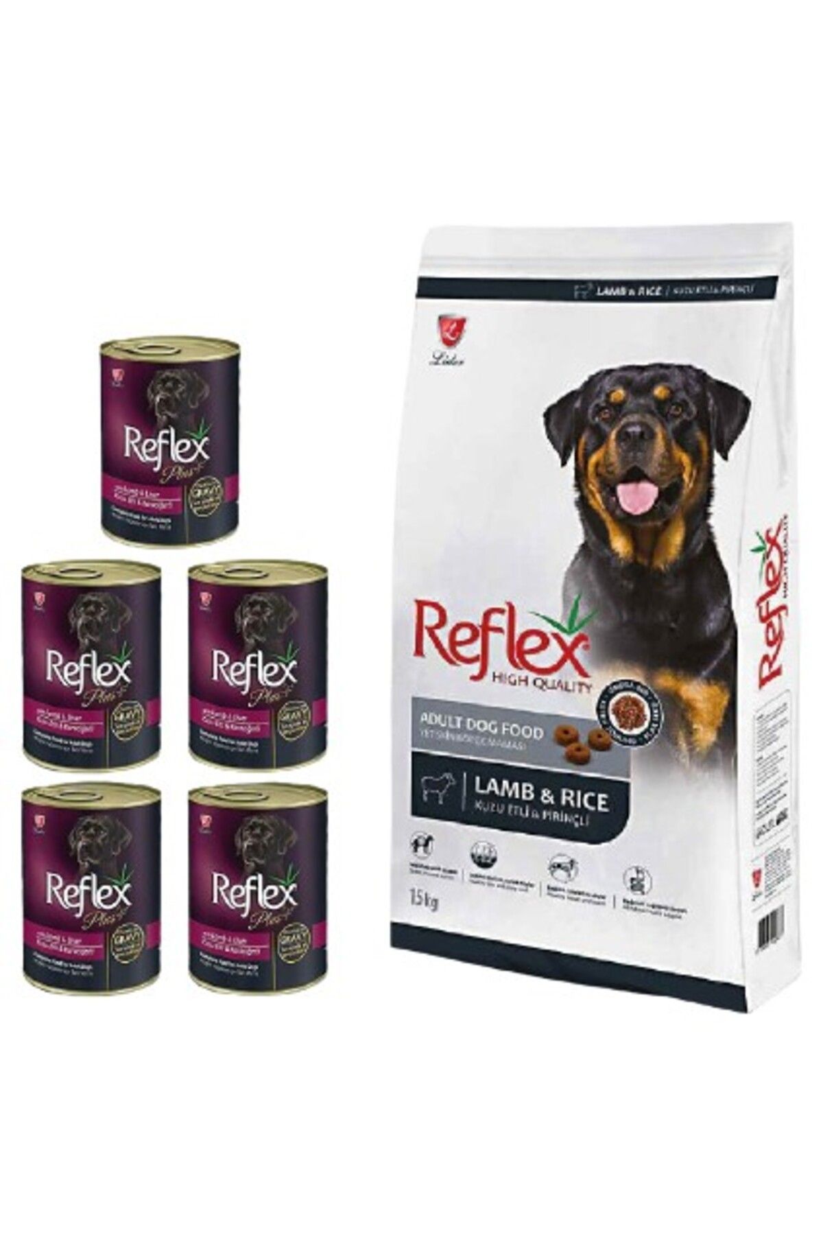 Reflex Lamb Rıce Adult Dog Food 15 kg + 5'li Reflex Plus Konserve Köpek Maması 400 gr