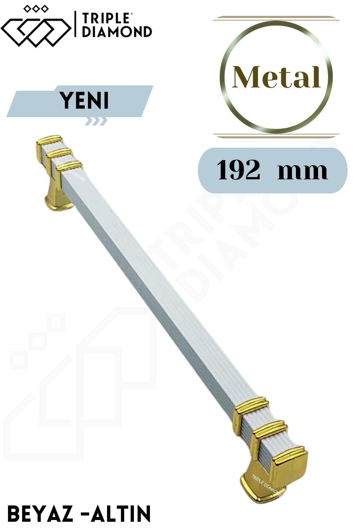 Triple Diamond 192 Mm Beyaz-gold Çekmece Kulpları Dolap Mutfak Mobilya Kulpu 1 Adet ( 19.2 Cm ) = 192mm