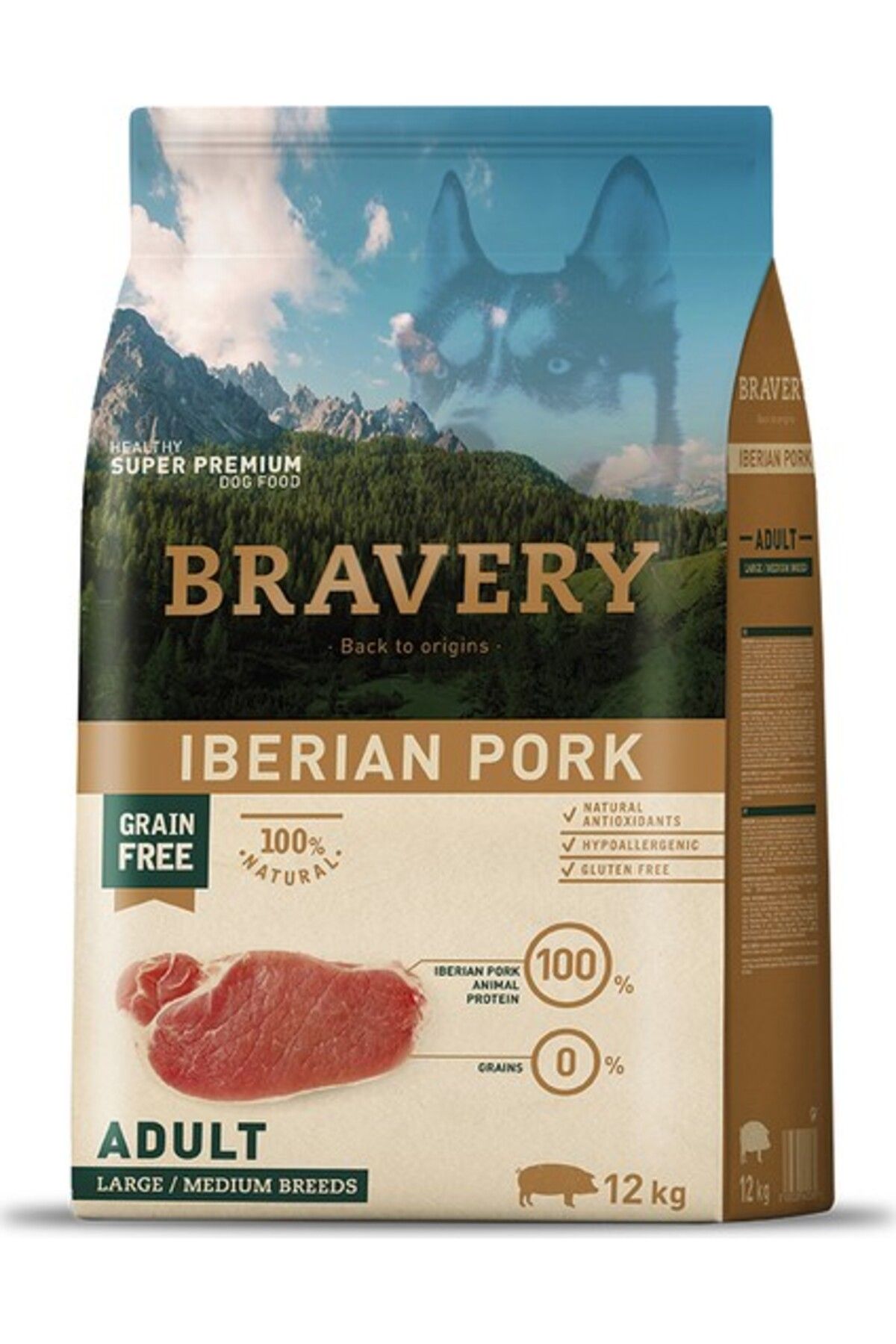 Bravery Adult Iberian Pork Tahılsız Domuzlu Büyük ve Orta Irk Yetişkin Köpek Maması 12 kg