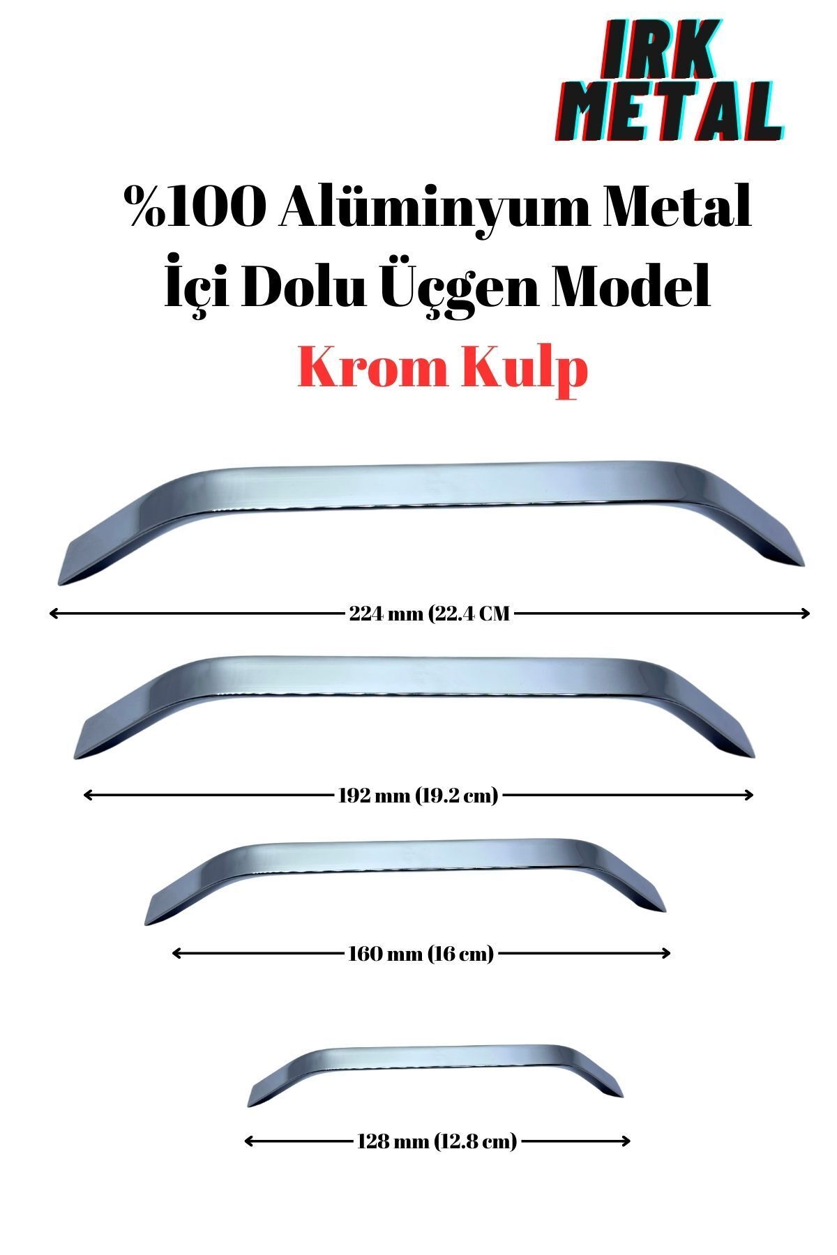 IRK METAL VE HIRDAVAT Mobilya Mutfak Çekmece Kapak Kulbu İçi Dolu Eko Üçgen Model Krom Kaplama Kulp (%100Alüminyum Metal)