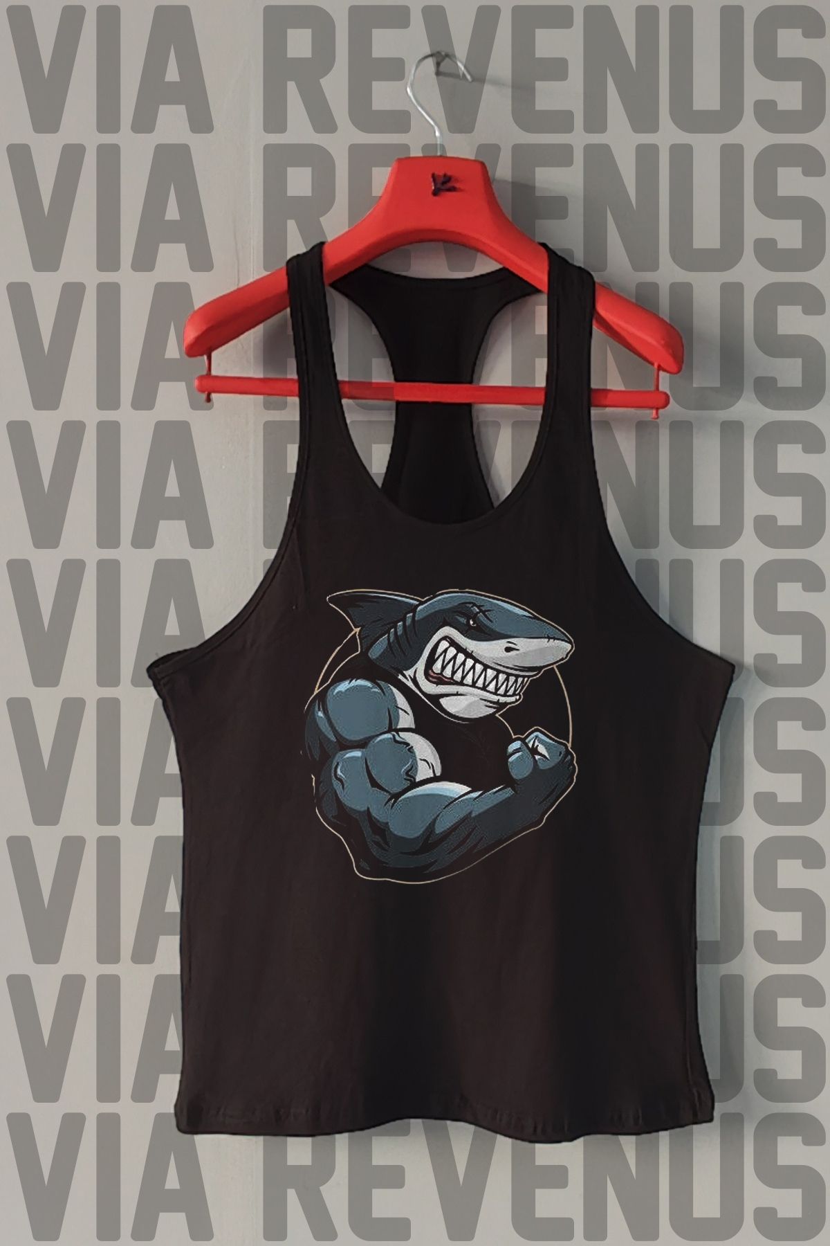 Vordevia Tricou Sport Cu Imprimeu În Față Și În Spate Gym Shark Masculin - L
