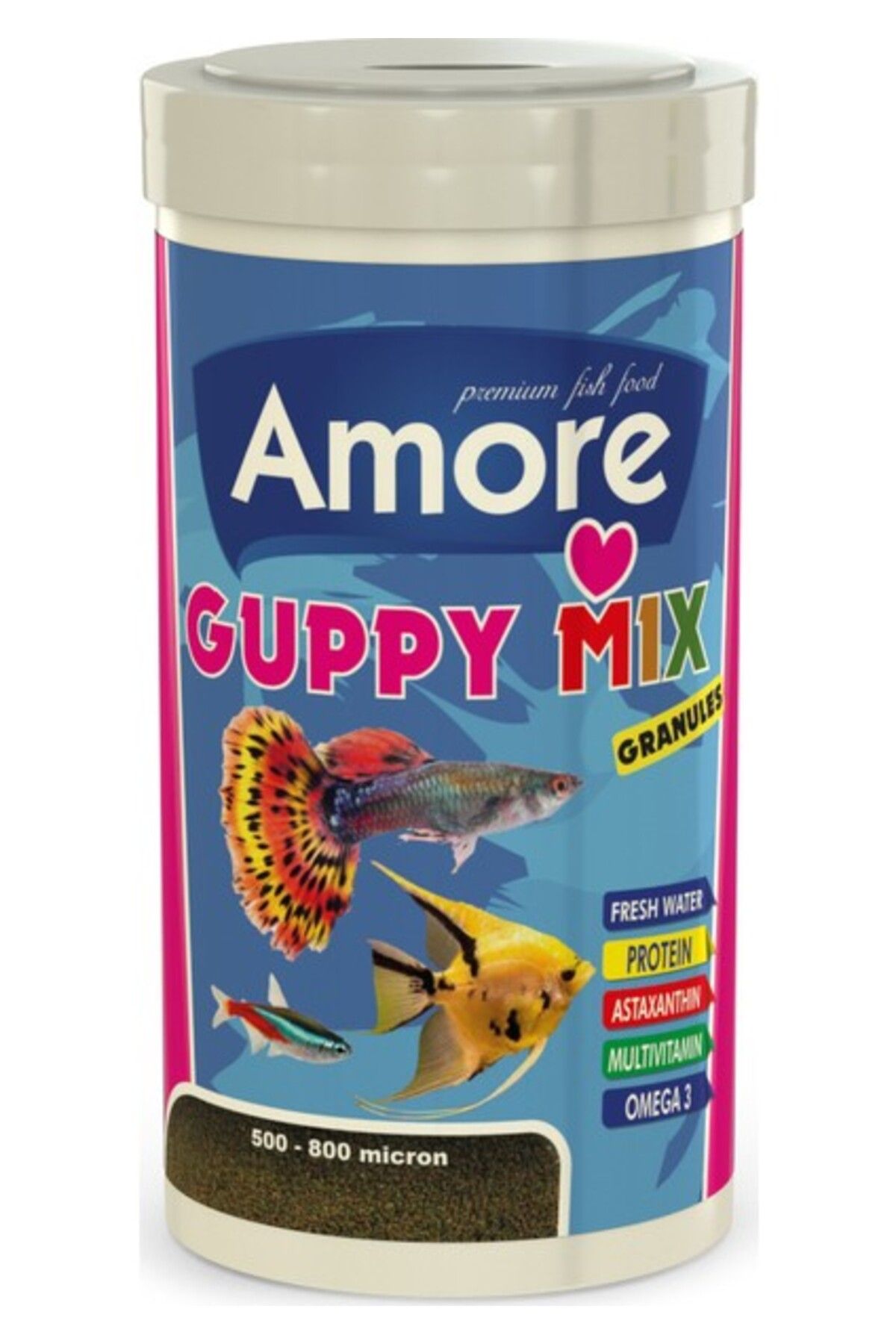 Orqinel Amore Guppy Mix Granules 250 ml Astaxanthin ve Algea Tropical Lepistes Melek Tropikal Balık Ye