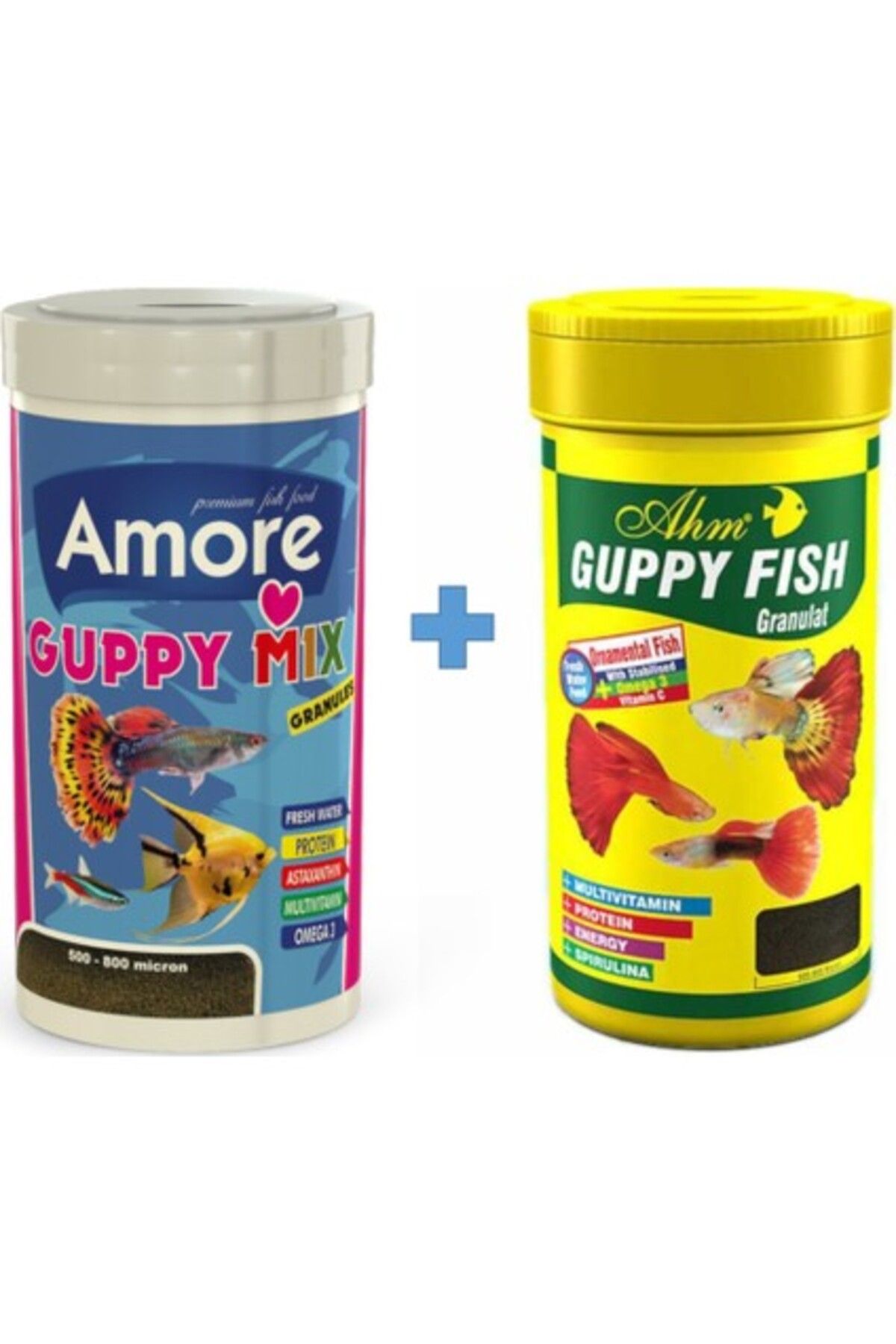 Orqinel Amore Guppy Mix Granules 250ML + Ahm Guppy Granulat 250ML Lepistes Moli Kılıç Melek Balık Yemi