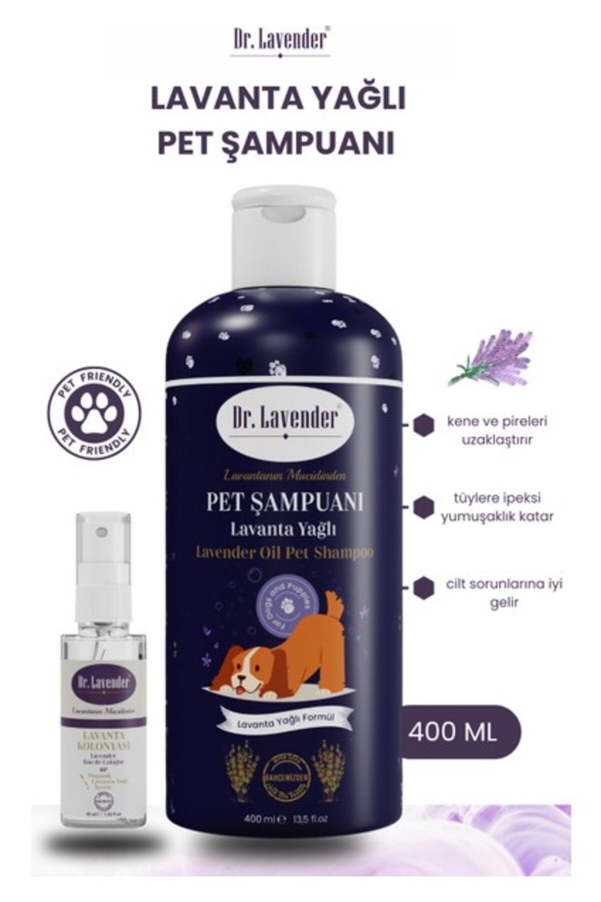 Dr. Lavender Kene Pire Önleyici Köpek Şampuanı 400 ml Pet Şampuanı + 45 ml Lavanta Konolyası