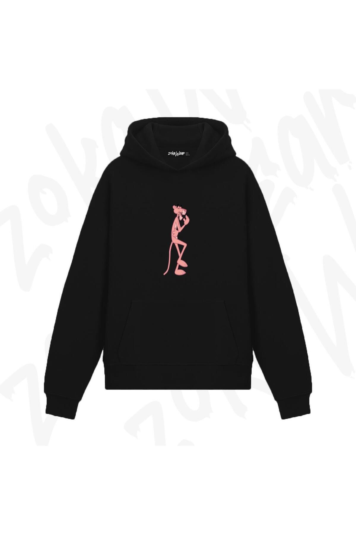 ZOKAWEAR Pink Panther Pembe v2 Tasarım Baskılı Kapşonlu Sweatshirt