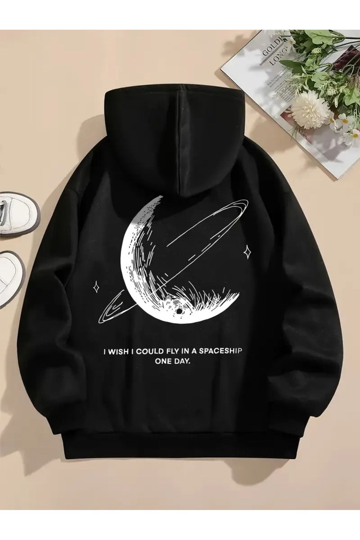 LAND MODA Unisex Siyah  ARKA Baskılı Sweatshirt