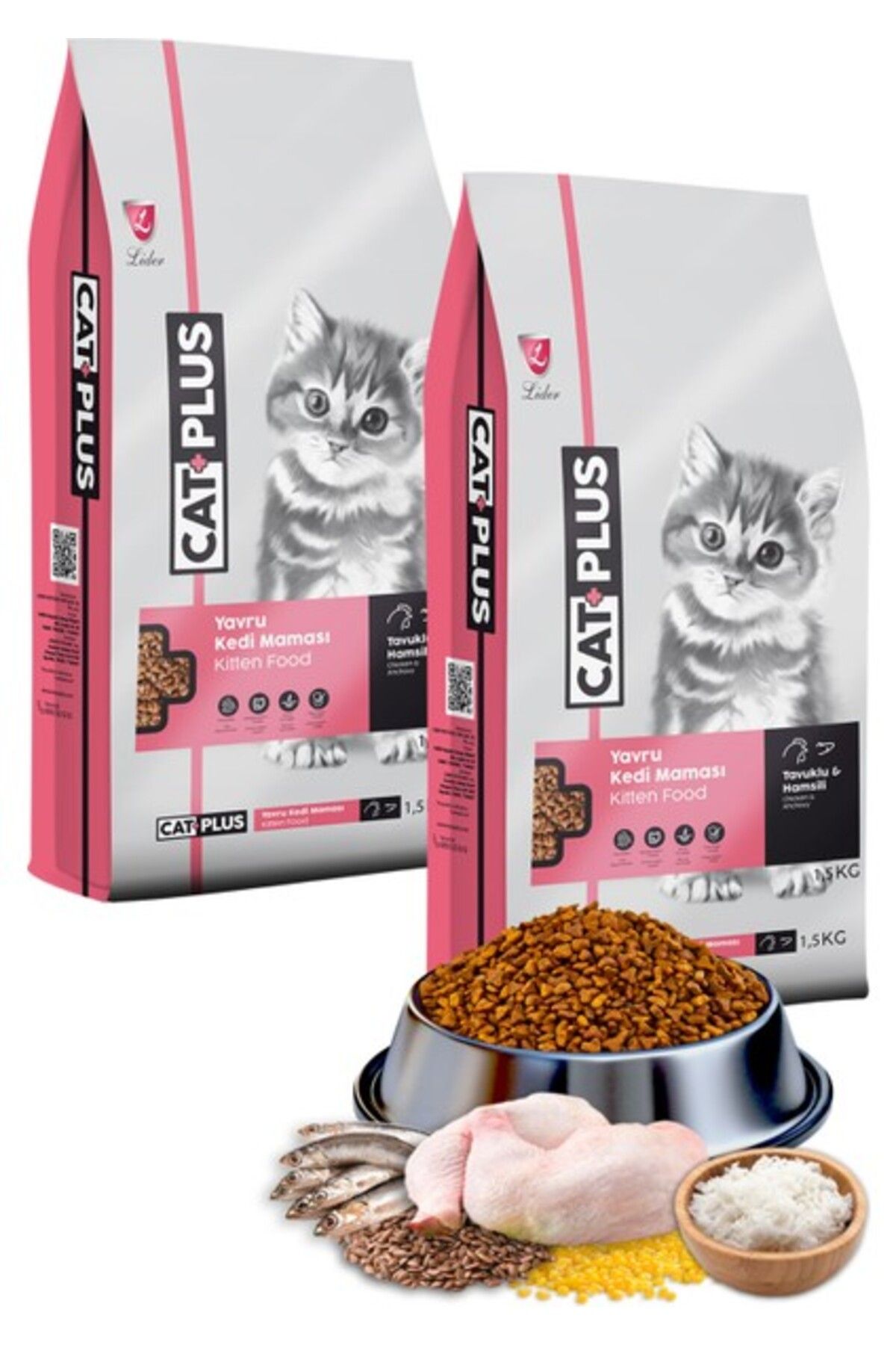 Orqinel Catplus Tavuklu Hamsili Yavru Kedi Maması 1,5 kg x 2 Adet