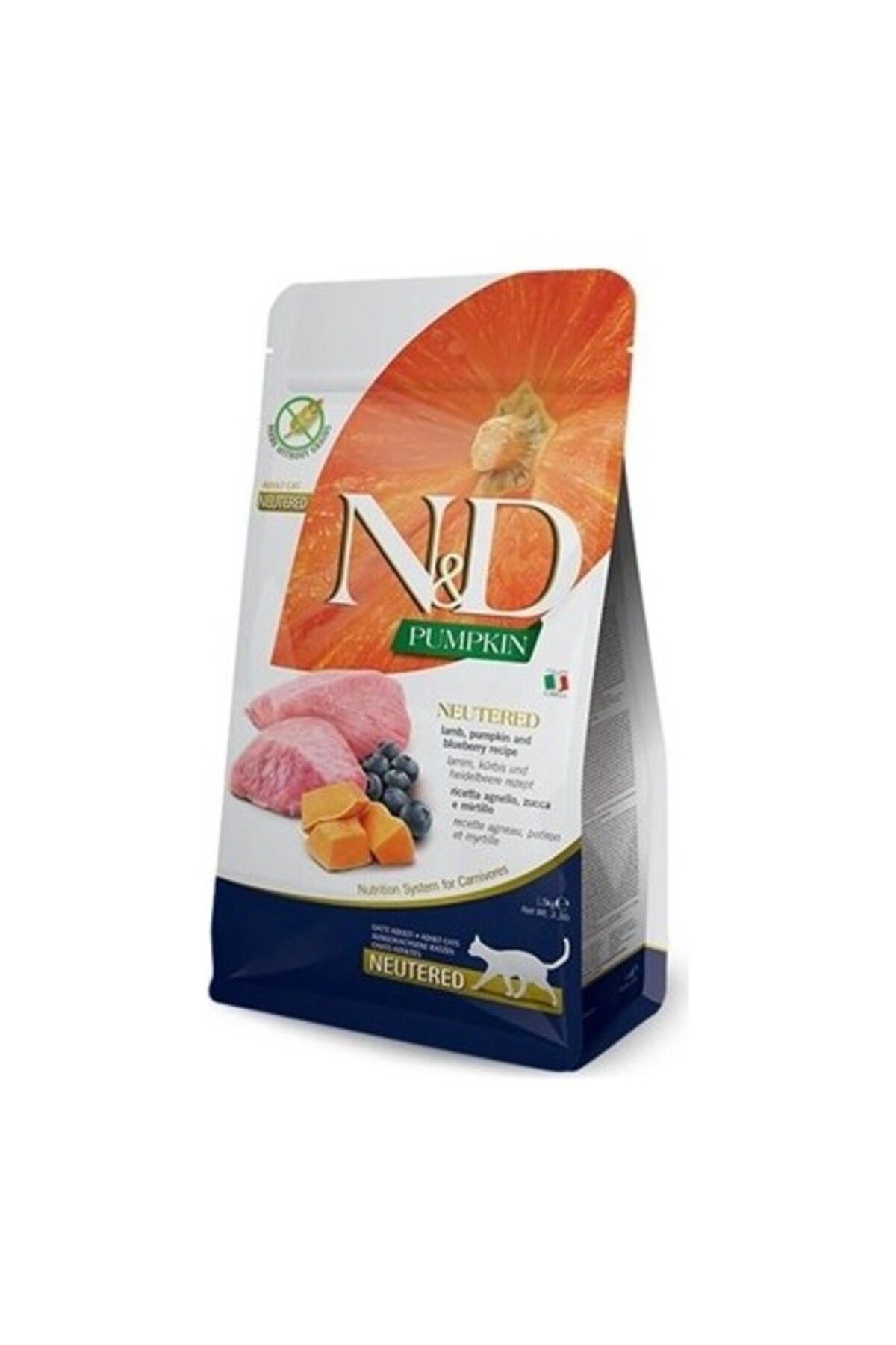 N&D Nd Balkabaklı Kuzu Etli Yaban Mersinli Tahılsız Kısır Kedi Maması 1.5 Kg