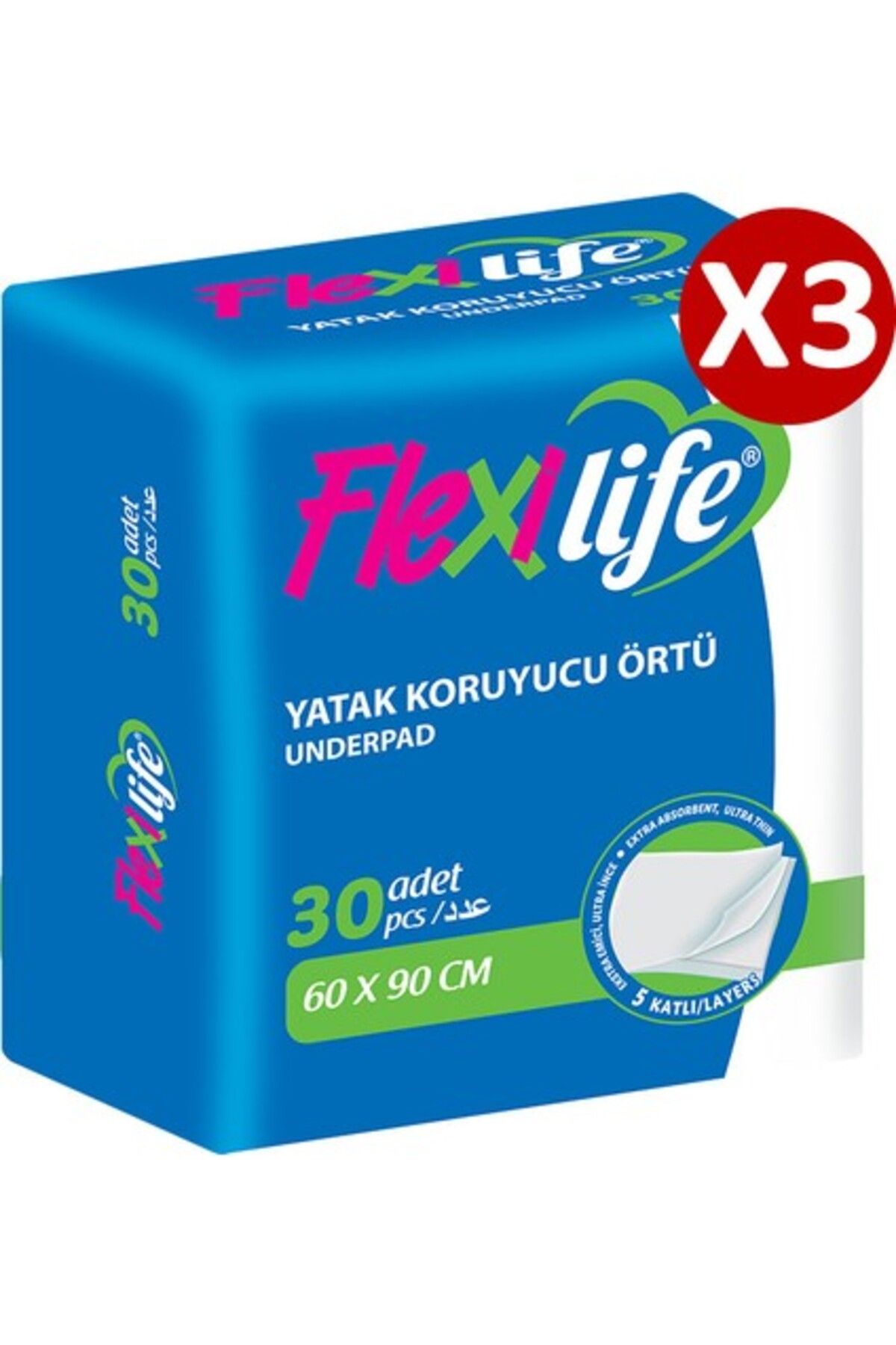 Orqinel Flexilife Köpek Çiş Pedi Yatak Koruyucu 60X90 cm 3 Paket 90 Adet