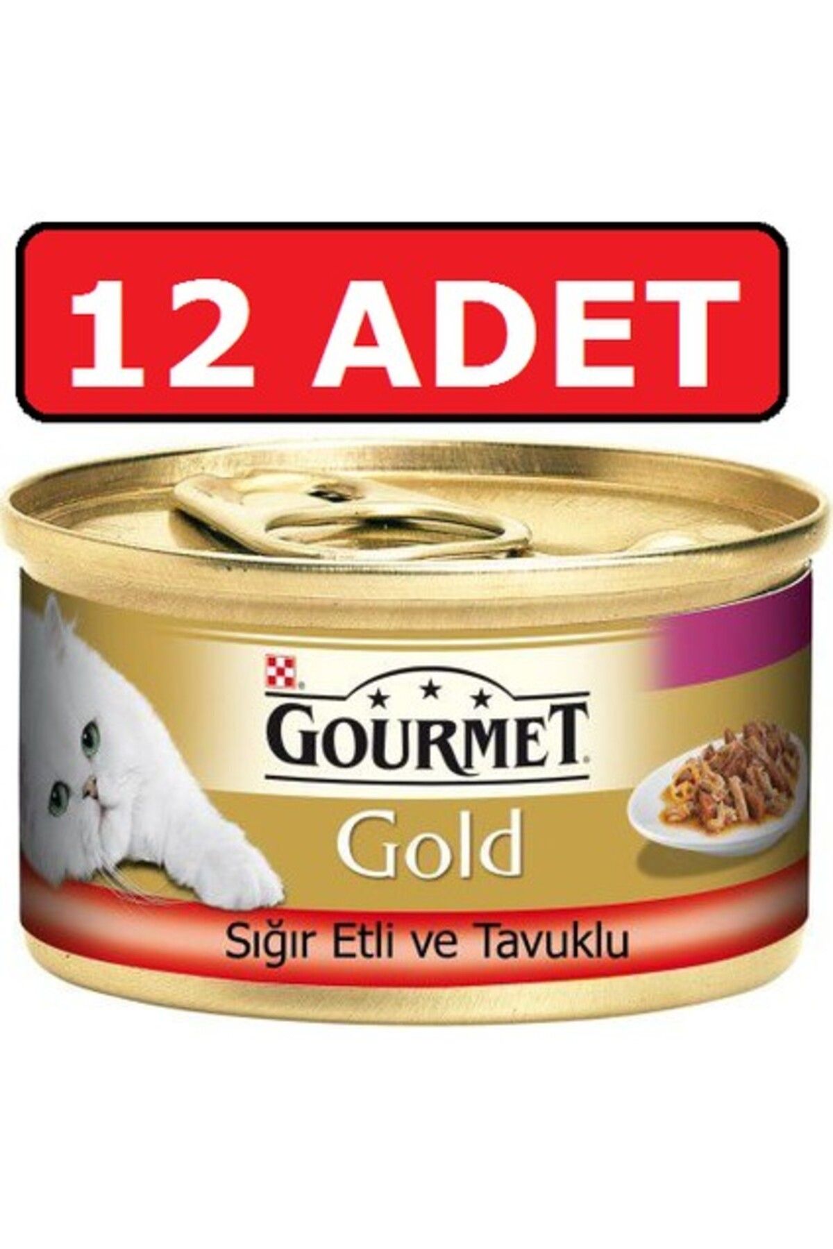 Cat Chow Purina Gourmet Gold Sığır Etli ve Tavuklu Kedi Konservesi 12 Adet 85 gr Parça Etli Yaş Mama