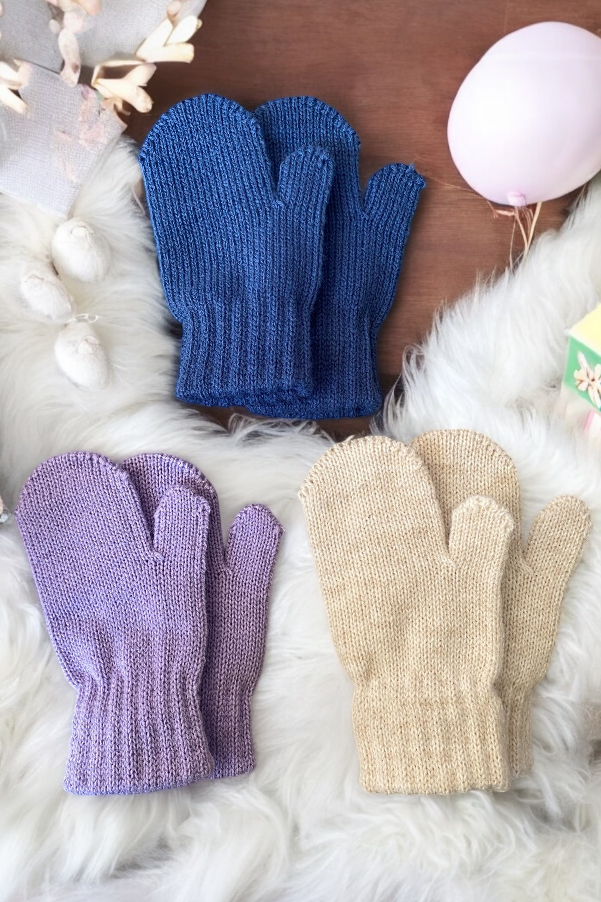 AYDINER TEKSTİL Unisex Triko Bebek Eldiven 3 Çift Set (0-3 YAŞ) fotoğrafı 3 (önizleme)