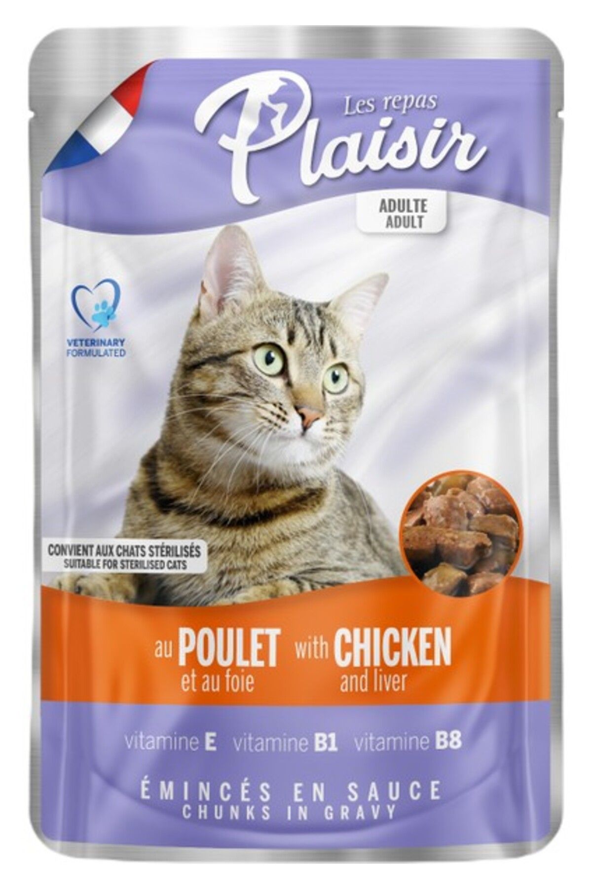 Plaisir Chicken and Liver Pouch Adult Cat Tavuk Etli ve Ciğerli Yaş Yetişkin Kedi Maması 100Gr