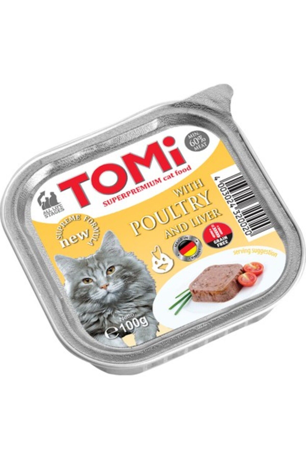 Tomi Alüminyum Paket Kaz Ciğerli Ve Kanatlı H. Kedi Konserve 100 Gr