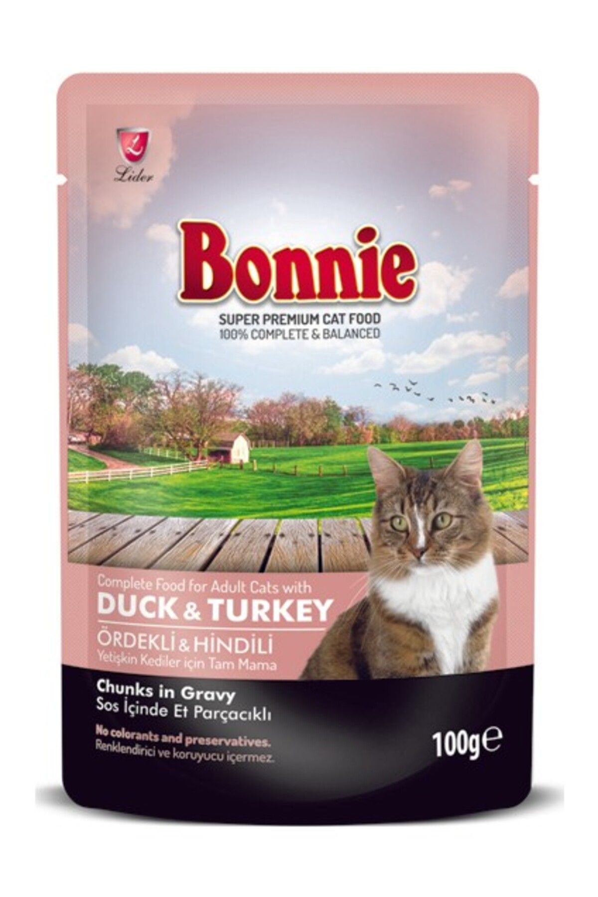 Bonnie Pouch Ördekli ve Hindili Yetişkin Kedi Konservesi 100GR