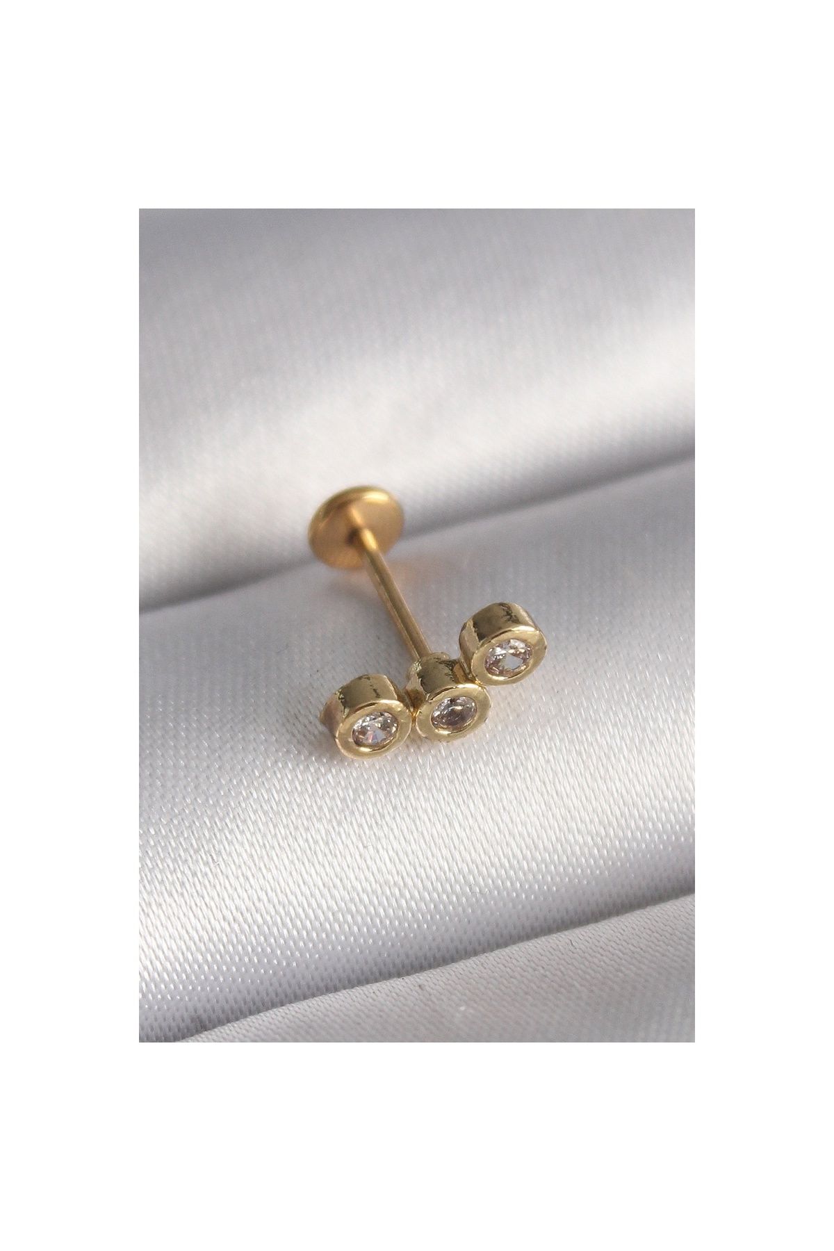 Ayder Timya 316l Çelik Gold Renk Zirkon Taşlı Tragus Piercing - Tj-pr1348