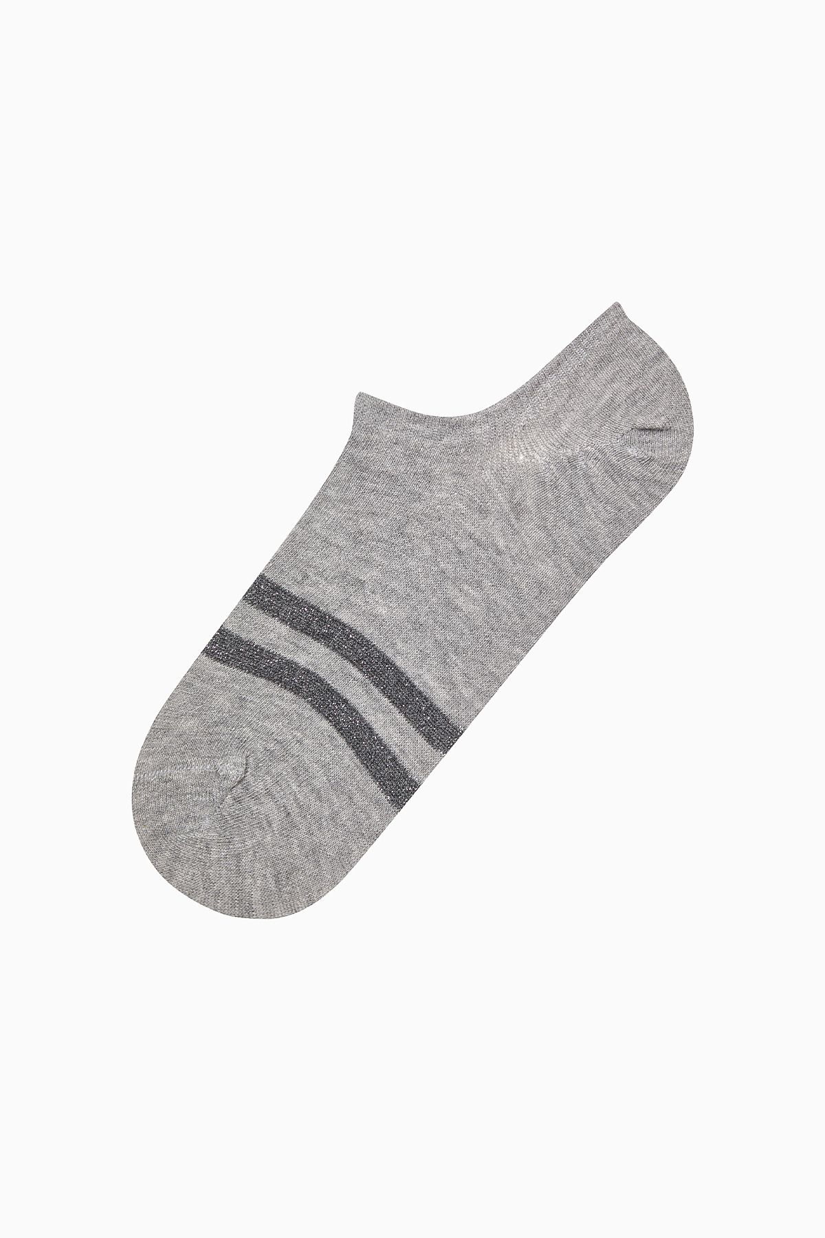 Penti-Dreiteilige Snekaer-Socken mit Leopardenmuster und glänzenden Streifen in Grau 2