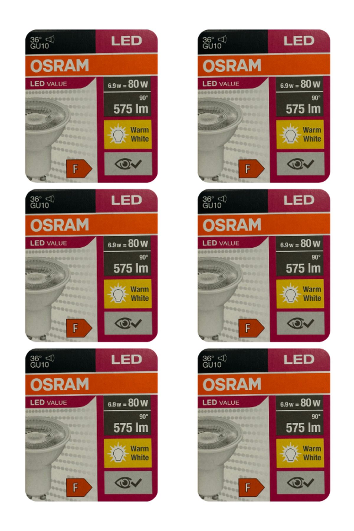 Osram (6 Adet) Osram 6.9W (80W) 2700K (Sarı Işık) GU10 Duylu Led Spot Ampul