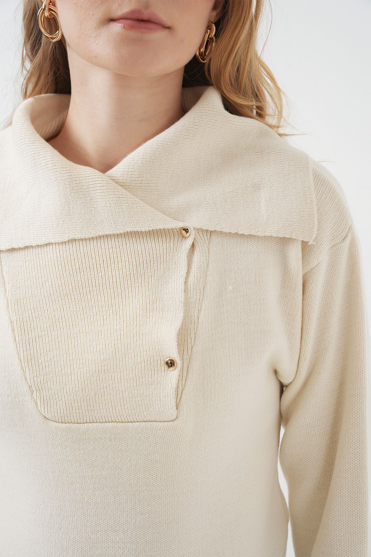 Bigdart-15921 Strickpullover mit weitem Kragen – Creme 5