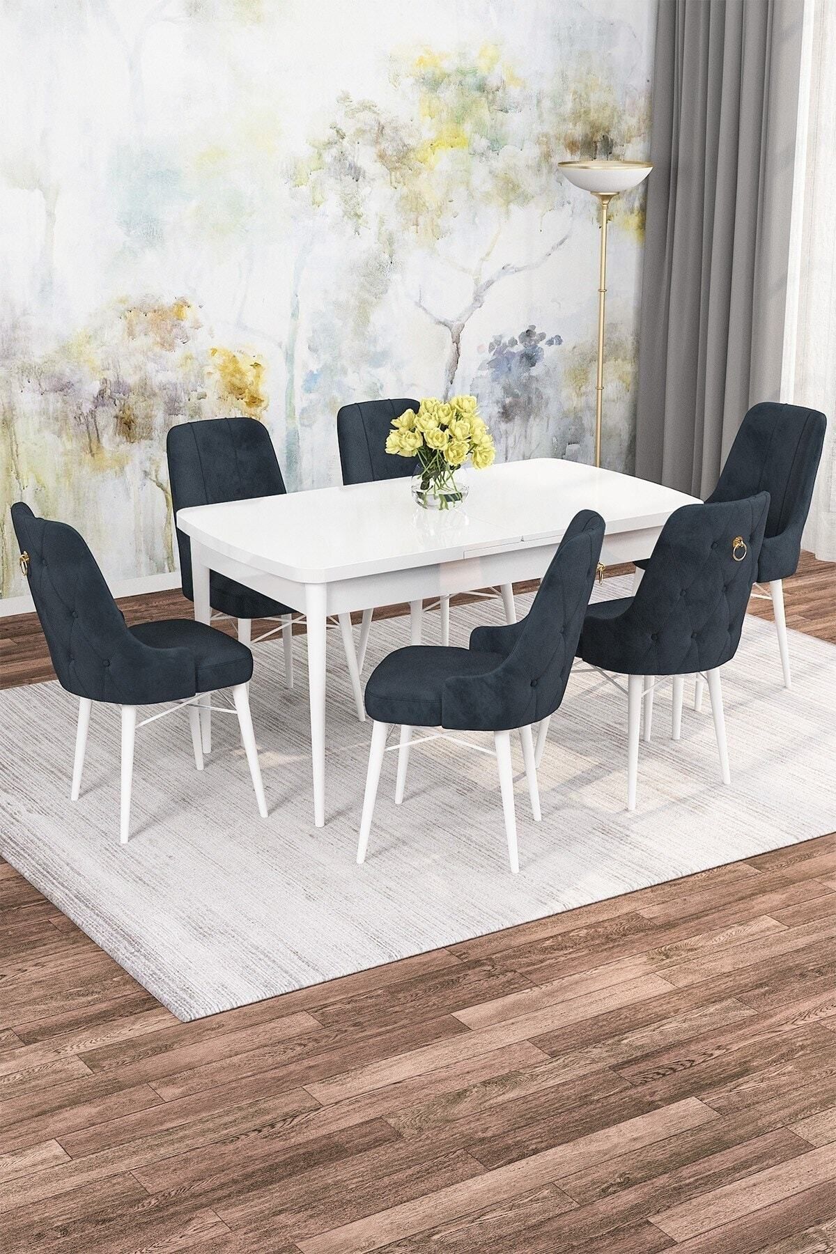 SONATA Beyaz 80 X 132 Açılabilen Mdf Mutfak Masası ( Takım Halinde ) 6 Adet Sandalye-0