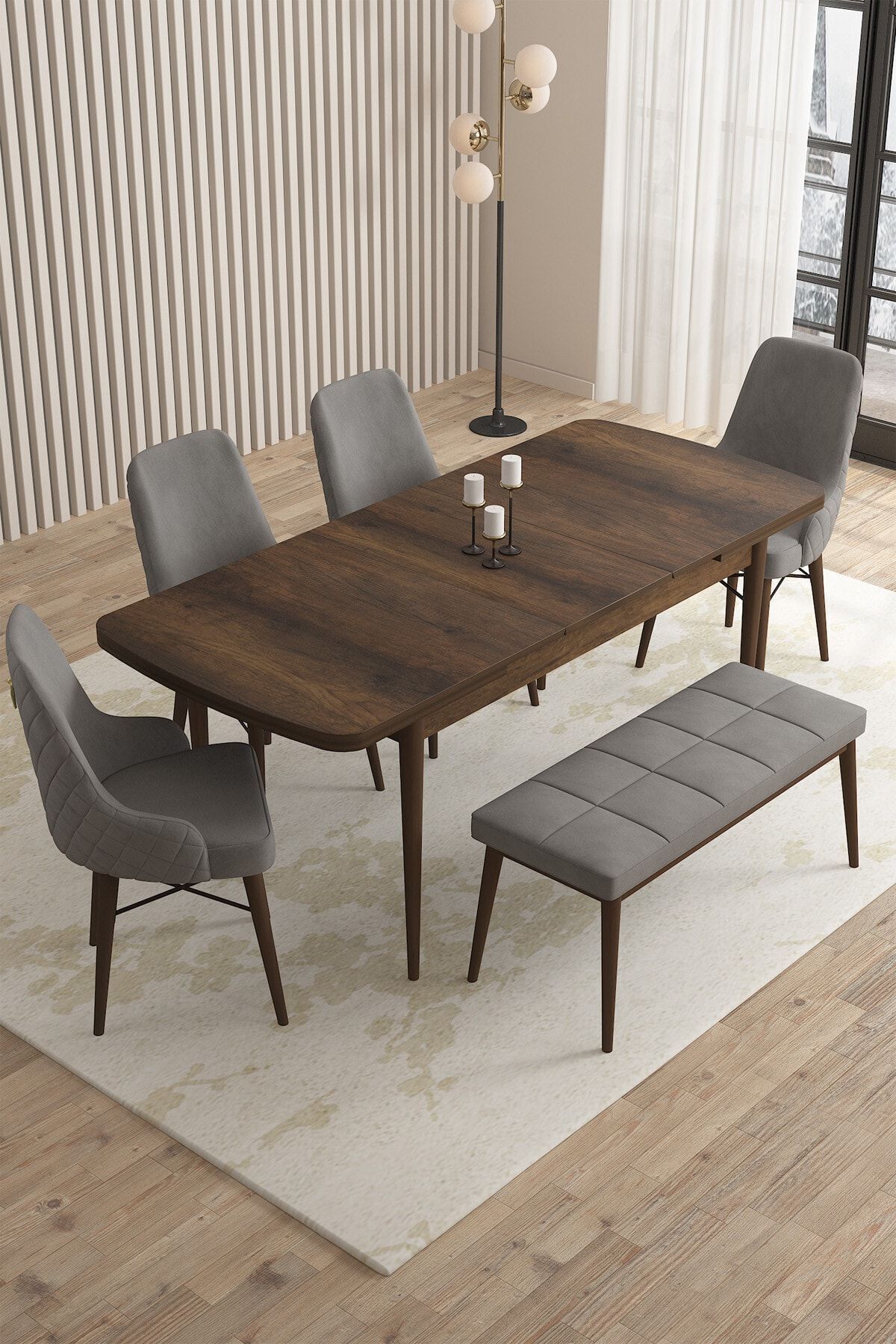 Trapeza Barok Desen 80 X 132 Açılabilen Mutfak Masası ( Takım Halinde ) 4 Sandalye, 1 Bench-1
