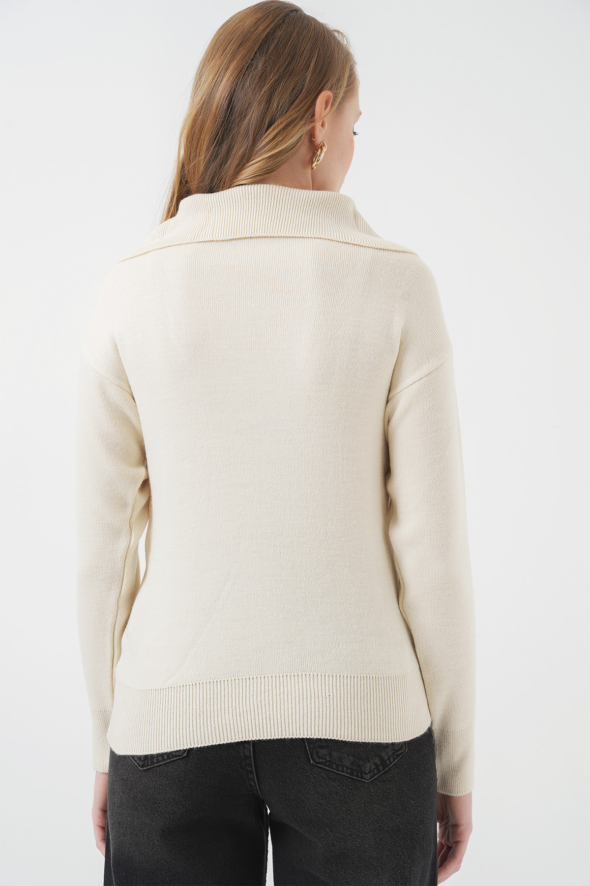 Bigdart-15921 Strickpullover mit weitem Kragen – Creme 6