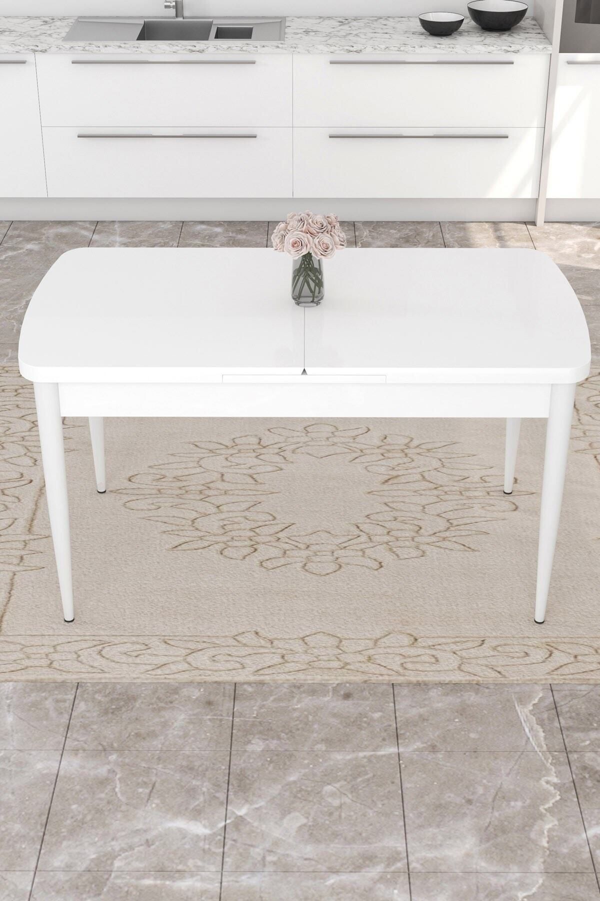 SONATA Beyaz 80 X 132 Açılabilen Mdf Mutfak Masası ( Takım Halinde ) 6 Adet Sandalye-2