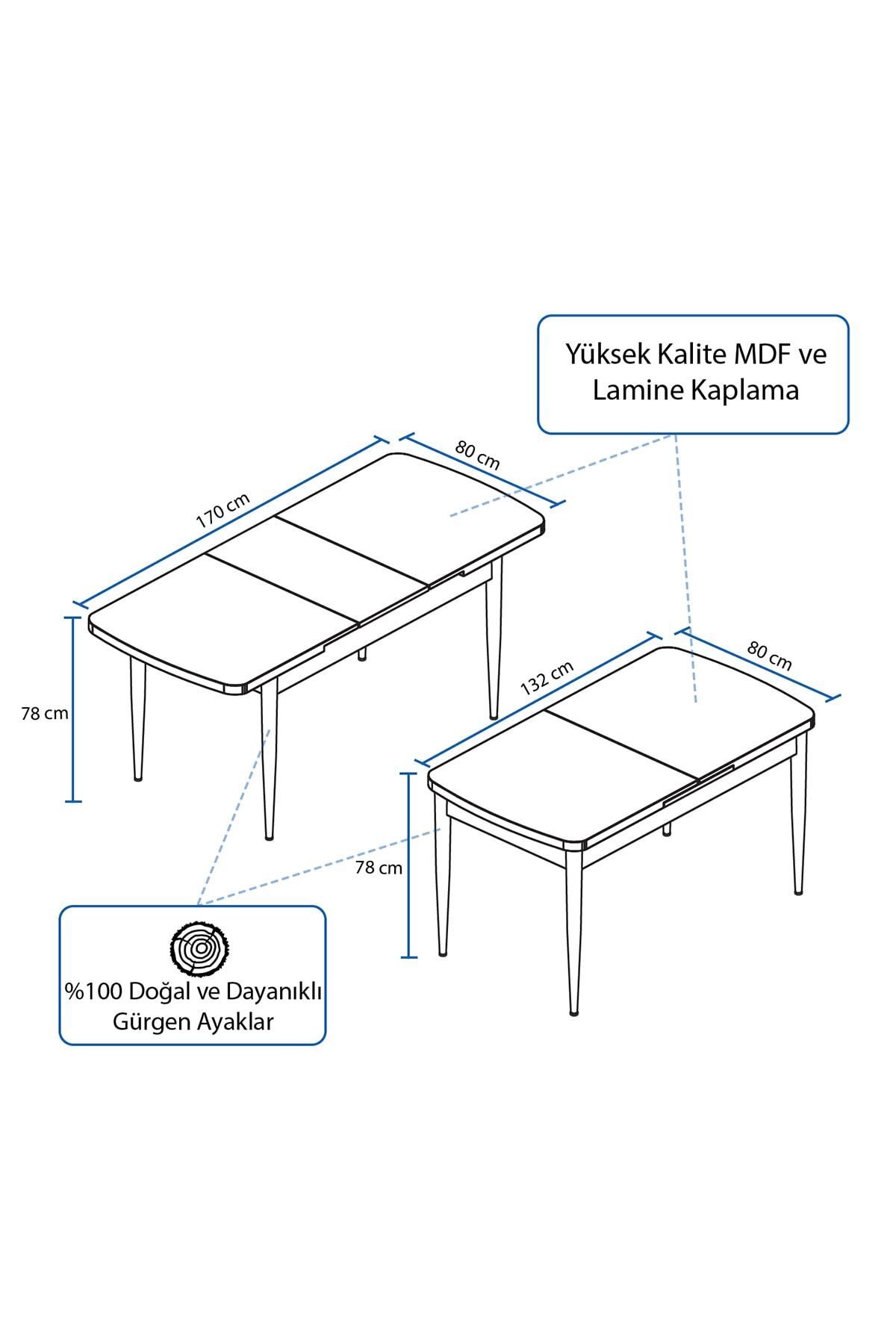 Mechta Beyaz Mermer Desen 80 X 132 Açılabilen Mdf Yemek Masası Takımı 6 Adet Sandalye-3
