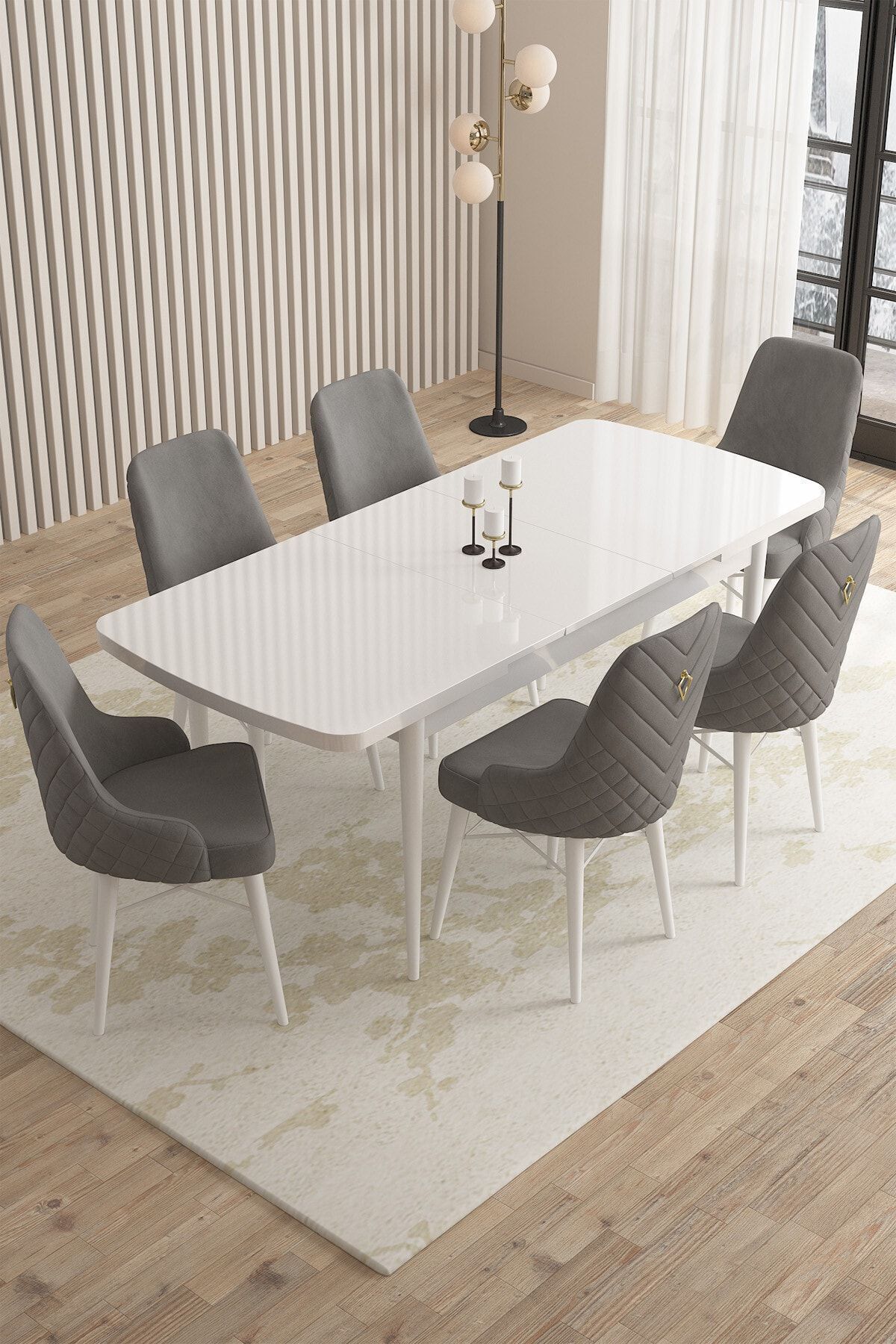 Trapeza Beyaz 80 X 132 Açılabilen Mutfak Masası ( Takım Halinde ) 6 Adet Sandalye-1