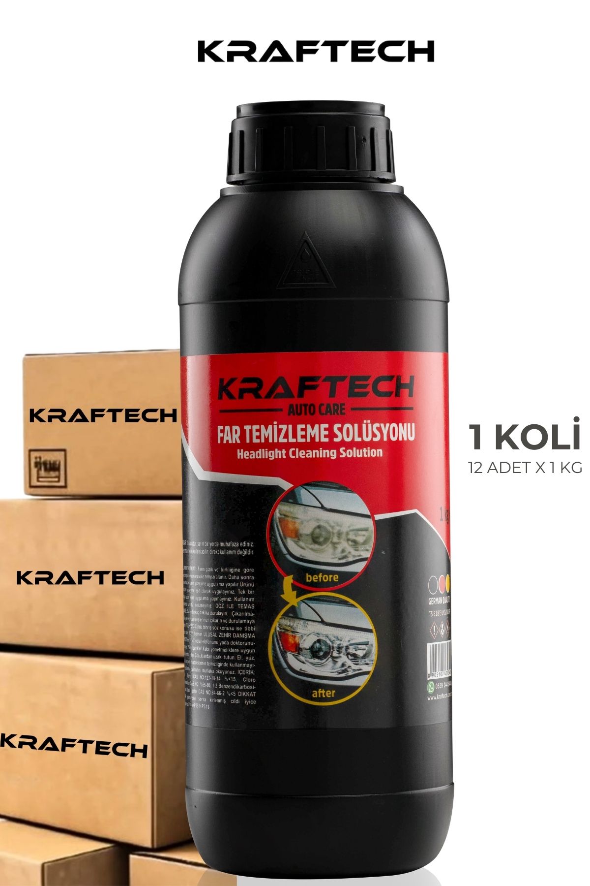 kraftech Yeni Nesil Araba Far Temizleme Solüsyonu Kloroform Uyumlu 1 KG x 12  ADET (1 KOLİ)