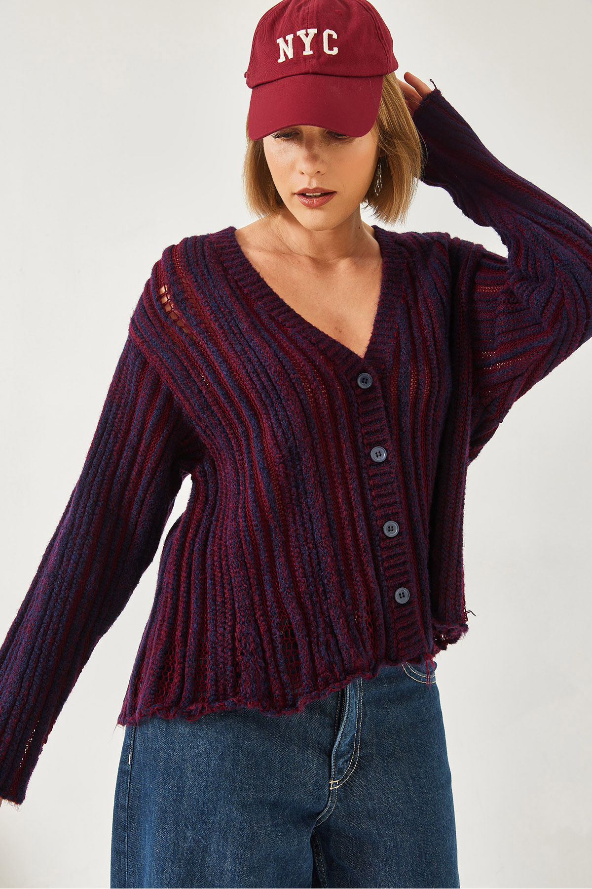 Bianco Lucci-Women's Links Knit Loose Knitwear Cardigan 20246315 4