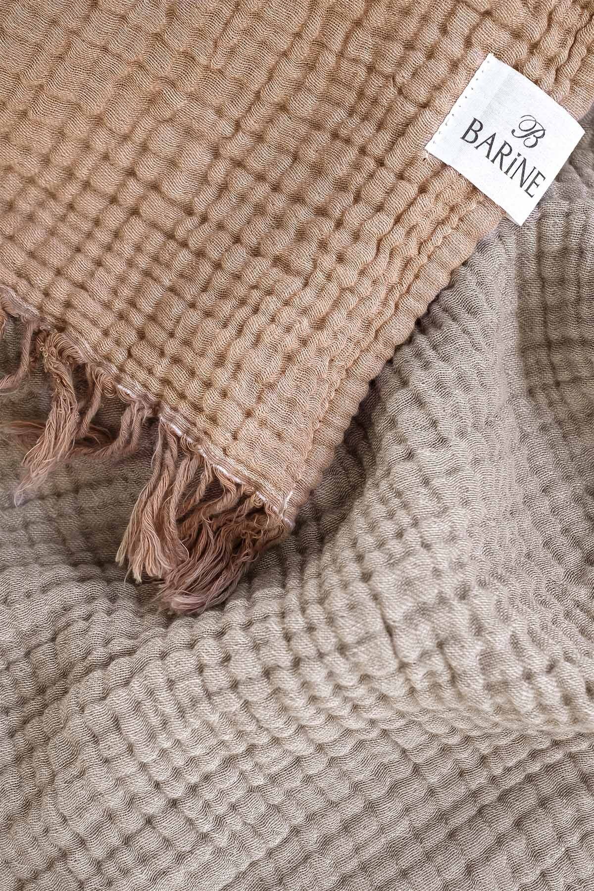 Barine-Cuvertură de pat din muselină din bumbac cocoon 4 straturi maro / maro deschis 200x220 3