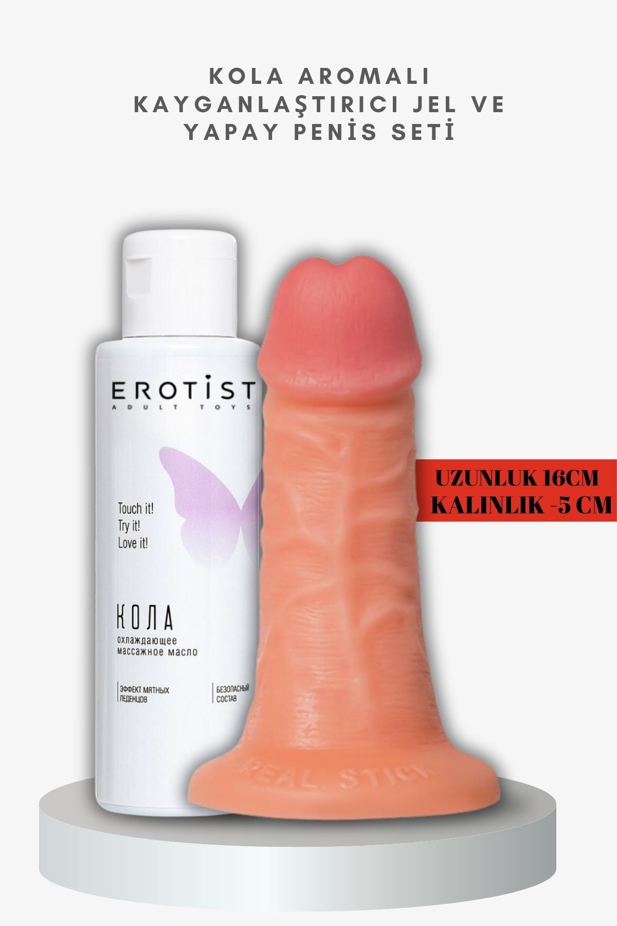 Erotist Kola Aromalı Kayganlaştırıcı Jel ve Caliber 16 cm Yapay Penis Seti - 5 cm Kalınlıkta Gerçekçi His