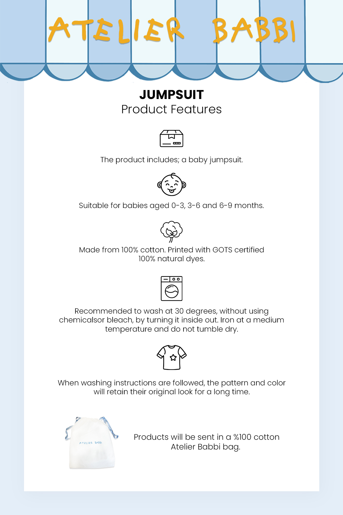 Atelier Babbi %100 Pamuk Bebek Tulum - Toile De Jouy / Bej fotoğrafı 6 (önizleme)