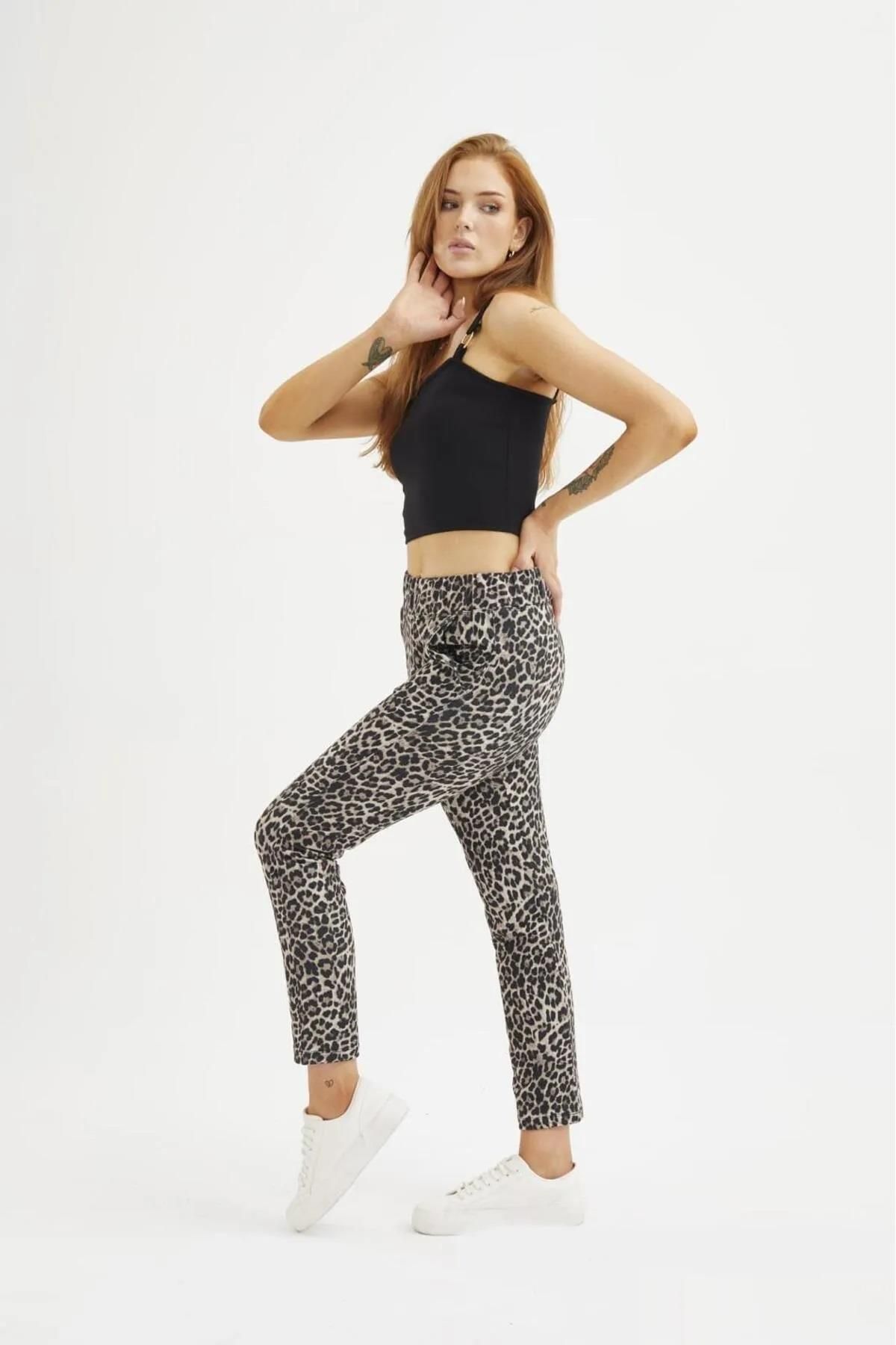 Sinem Çeyiz Oroverde Leopar Warm Pants Likralı İçi Miflonlu Pantolon