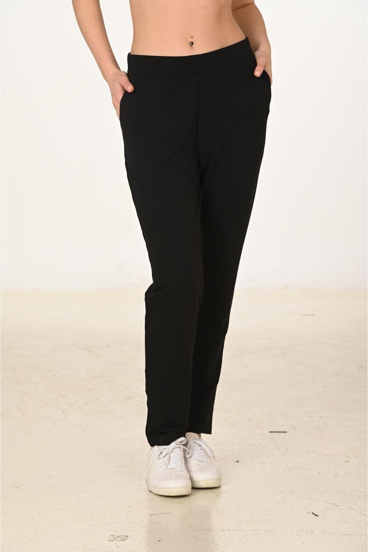 TRENDHİLL-Women's Black Cotton Sweatpants 5610-S 5