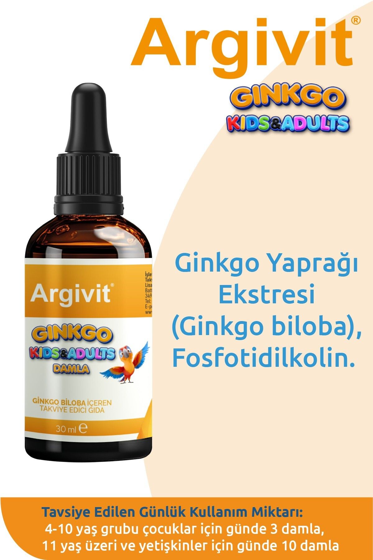 Argivit Ginkgo Kids&adult Damla Ginkgo Biloba Içeren Takviye Edici Gıda 30 ml