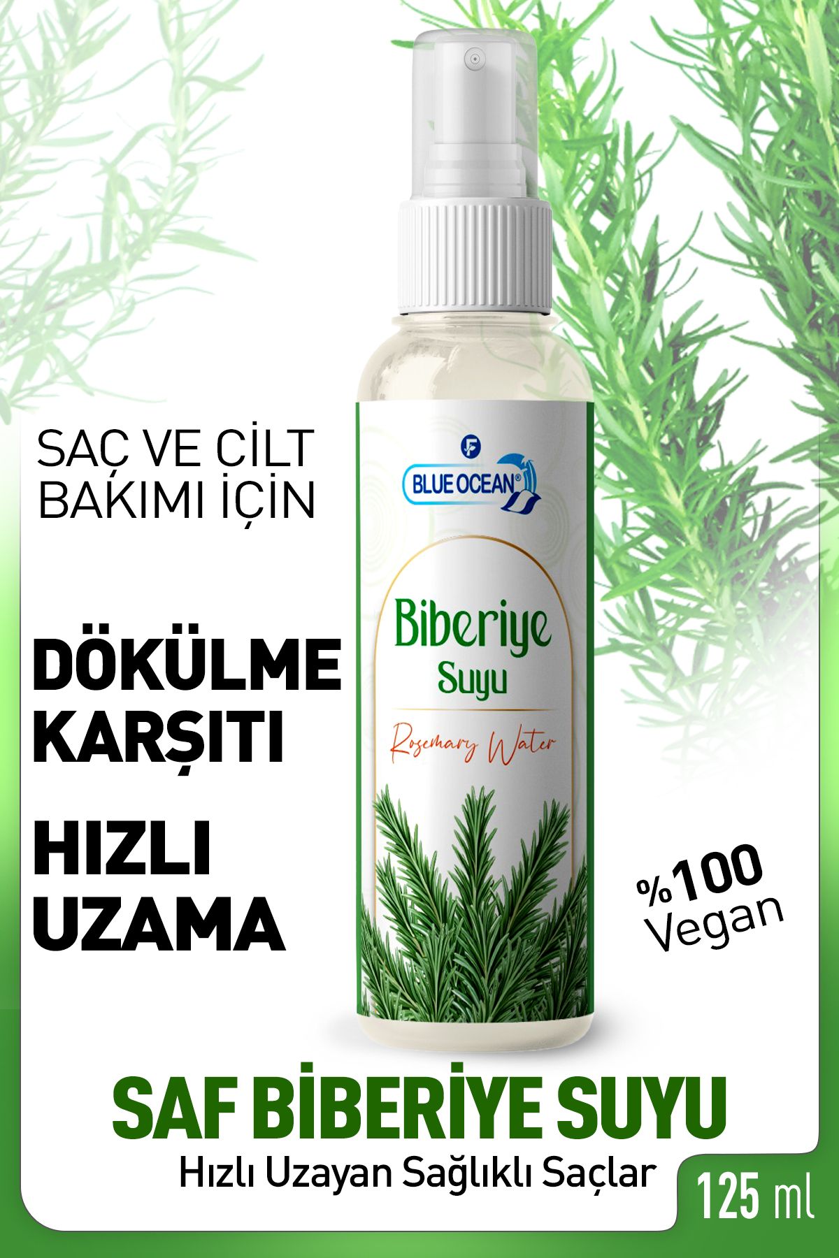 Blue Ocean Biberiye Suyu Dökülme Karşıtı ve Hızlı Saç Uzatma Etkili Saf Saç Toniği 125 ML