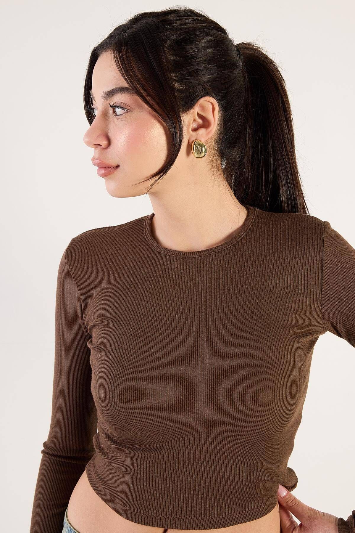 Addax-Crew Neck Ribbed Modal Blouse B13342-N3 4