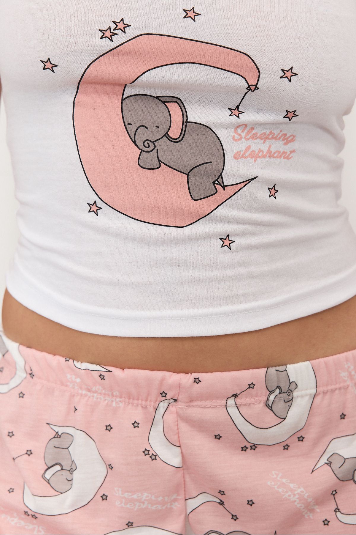 Addax-Sleeping Shorts Pajama Set with Elephant Print - Ş094-I6 3
