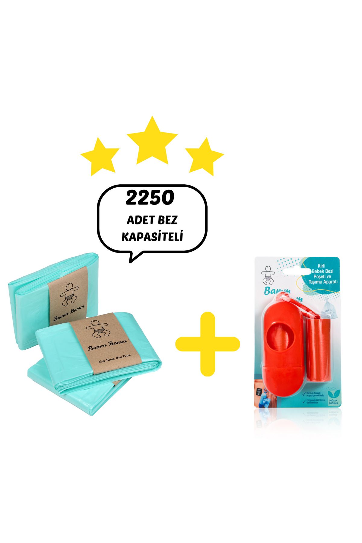 BAMM BAMM 16L Korbell Kova İle Uyumlu 2250 Adet Bebek Bezi Kapasiteli BAMM BAMM Çöp Poşeti ve Taşıma Kapsülü