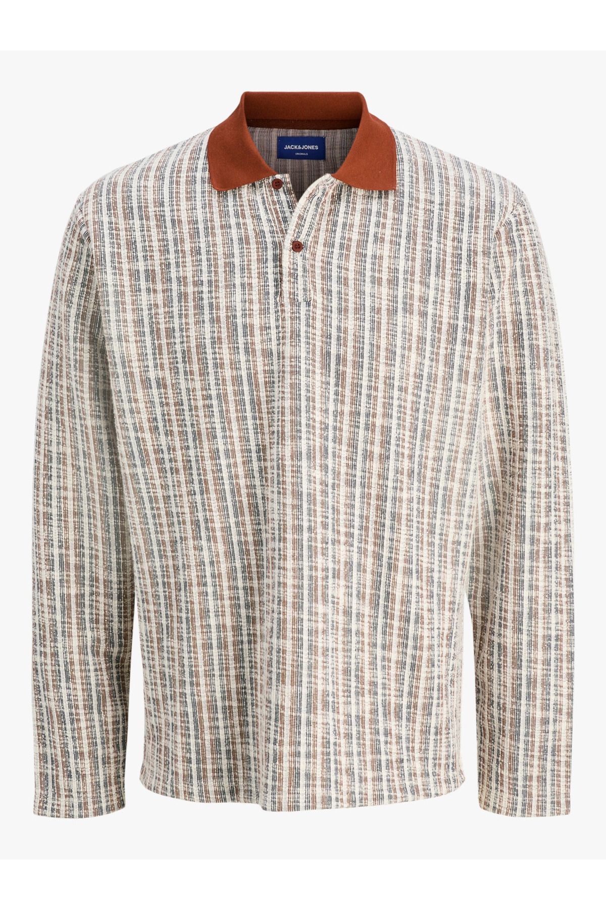 Jack & Jones-J&J Jorwinter Stripe Polo Collar Brandy Brown Men's Sweatshirt 2