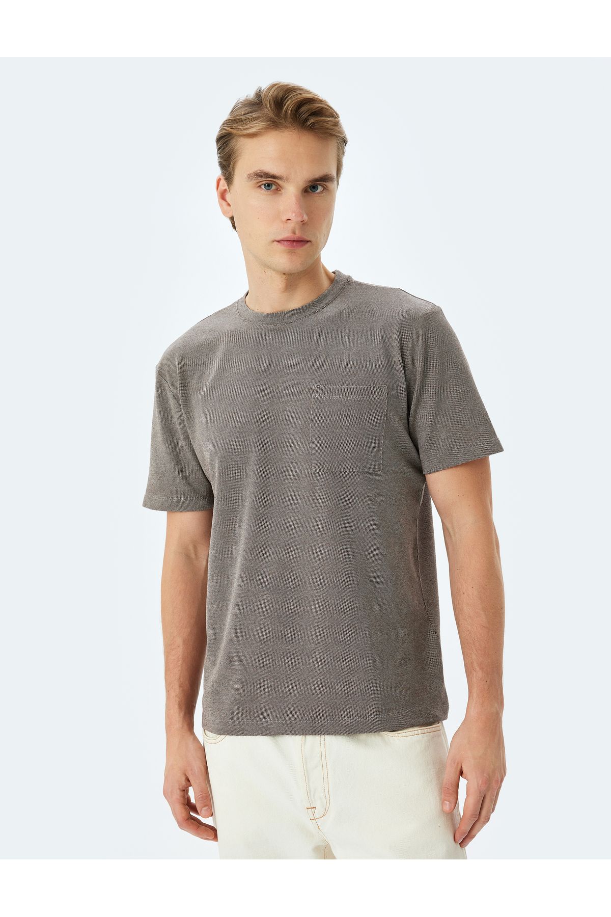 Koton-Pocket Detail Crew Neck Regular Fit Cotton Blend Short Sleeve Basic T-Shirt 3