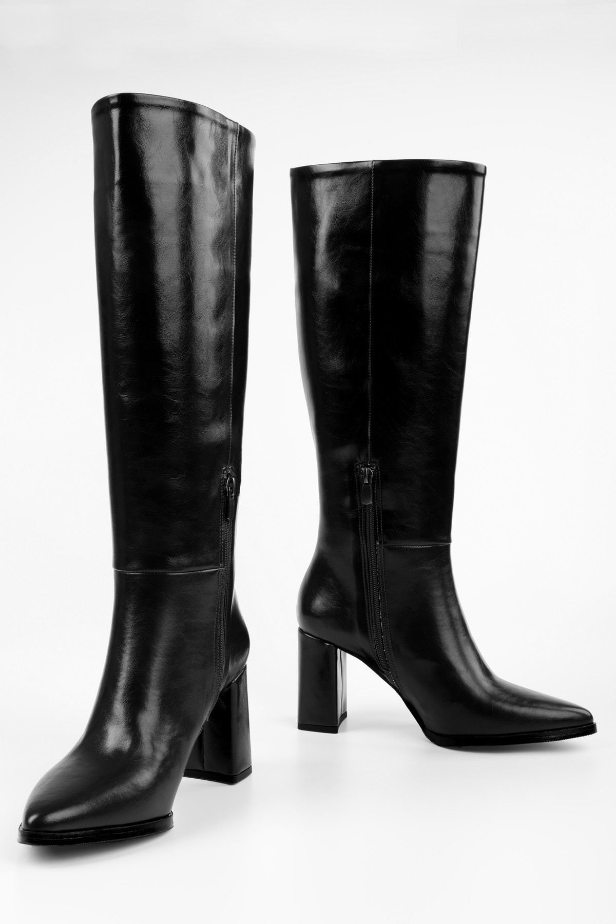 Shoeberry  Kadın Brave Siyah Cilt Topuklu Çizme - Görsel 5