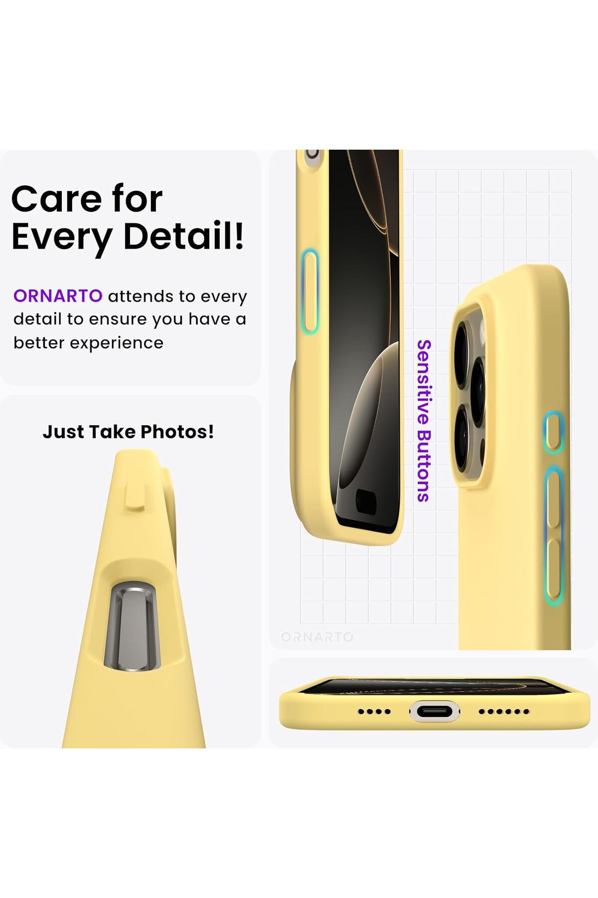 AWH-Compatible with iPhone 16 Pro Max Case 6.9", Liquid Silicone with Anti-Scratch Lining - Yellow 5