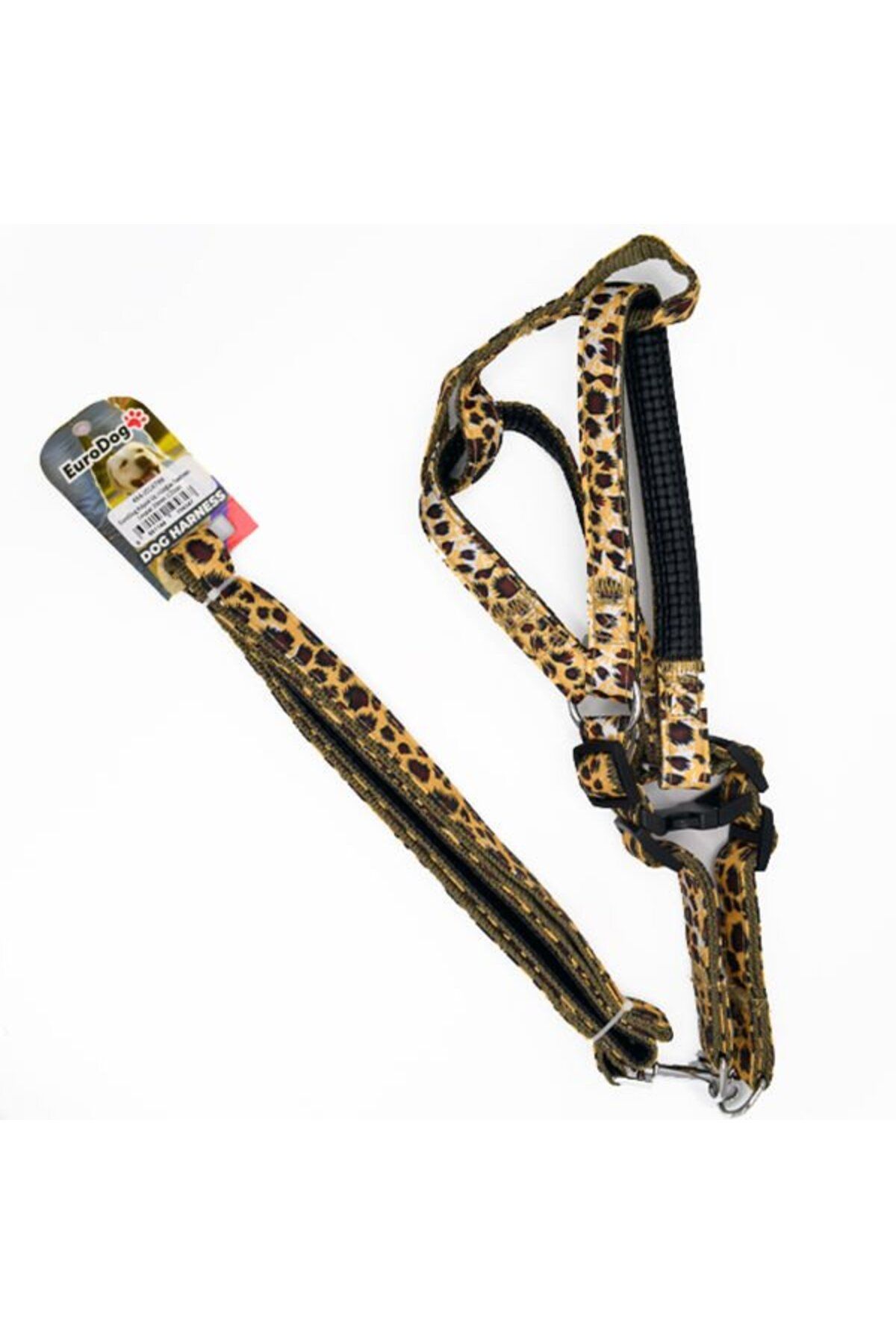 Orqinel Euro Dog Köpek Uzatma Tasması ve Göğüs Tasması Takımı Leopar 20 Mm 120 Cm