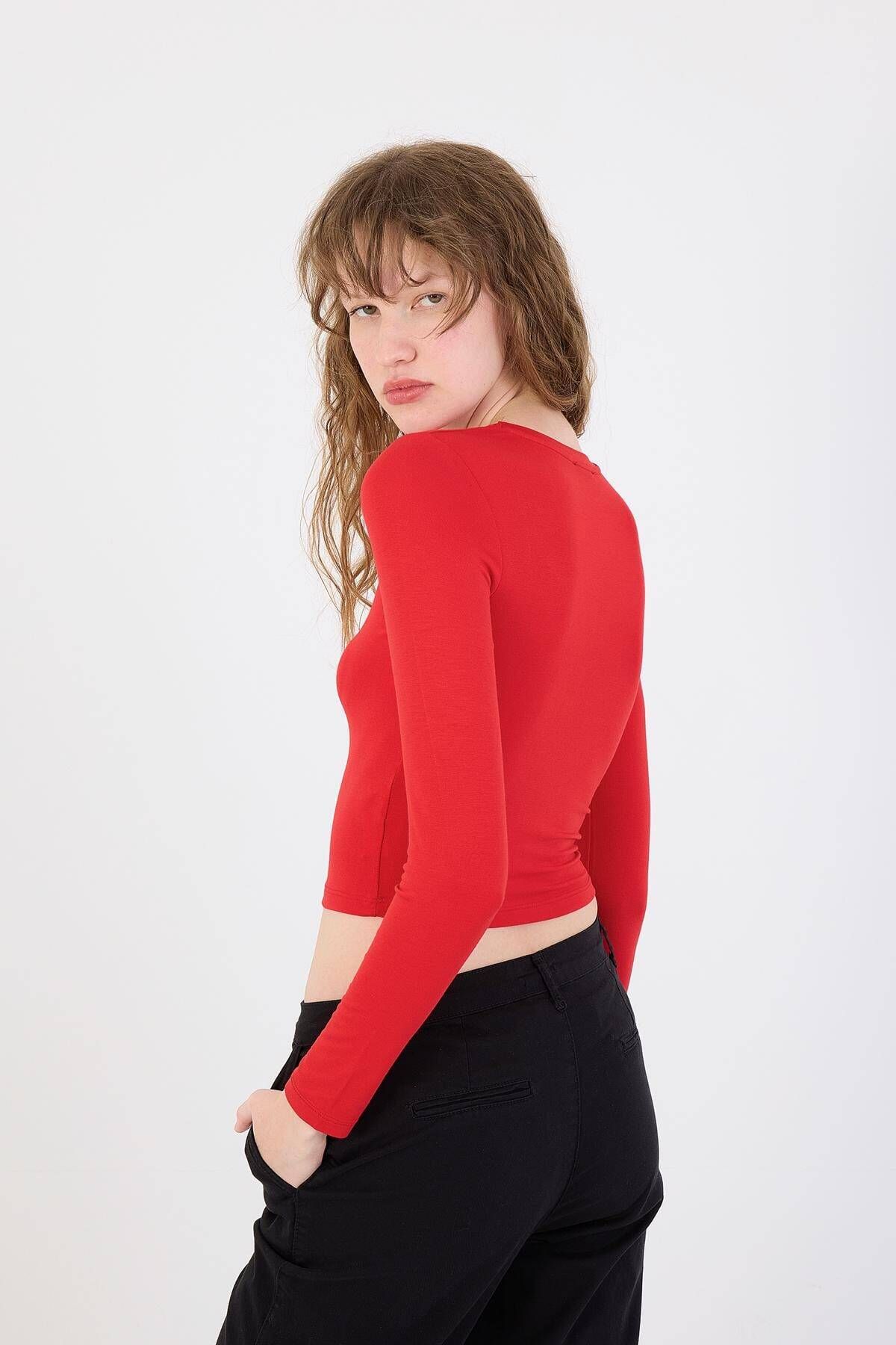 Addax-Crew Neck Basic Blouse B1480-S3 5