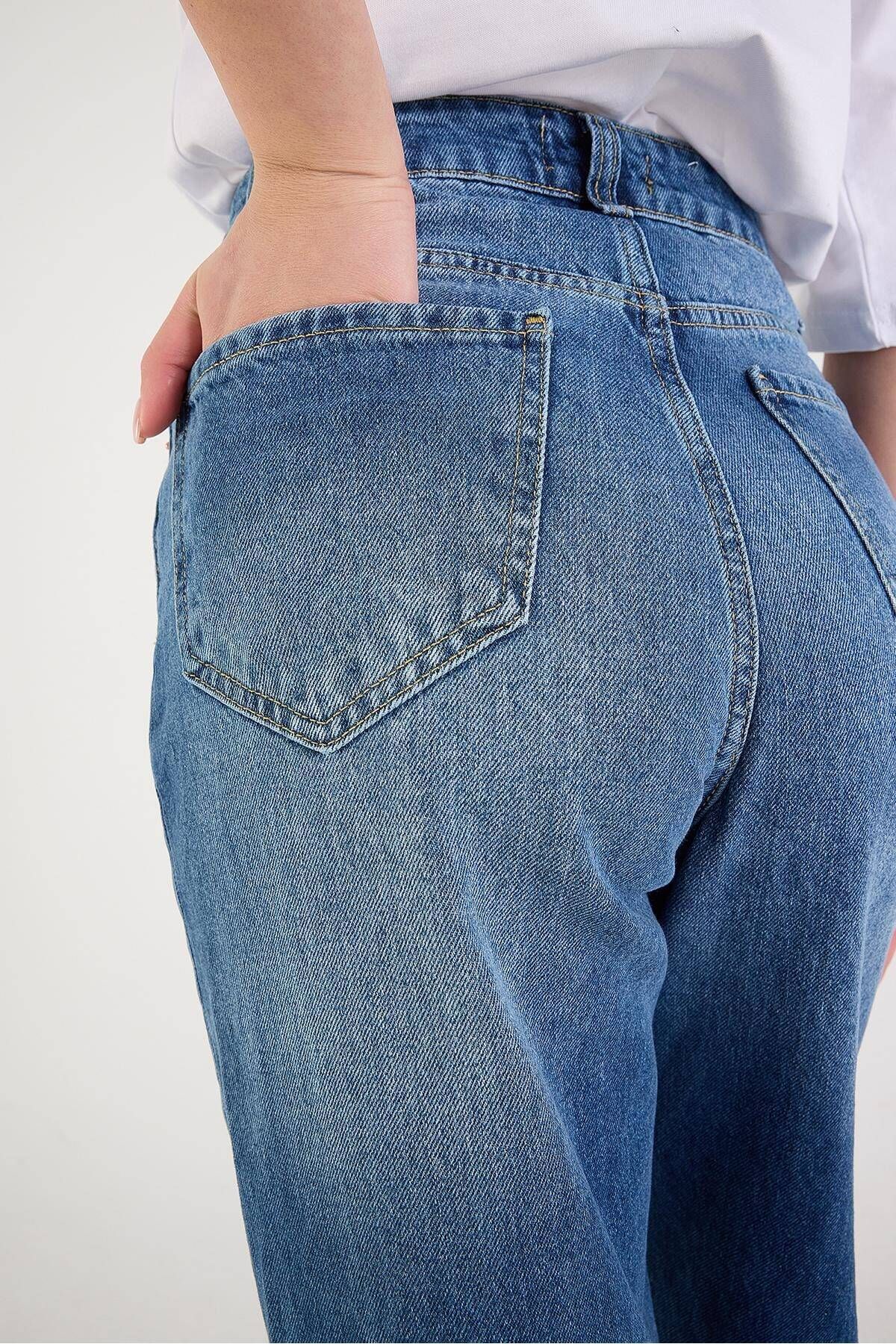 Addax-Pantaloni Jean cu talie înaltă cu picioare largi - Pn5171-pnr 3